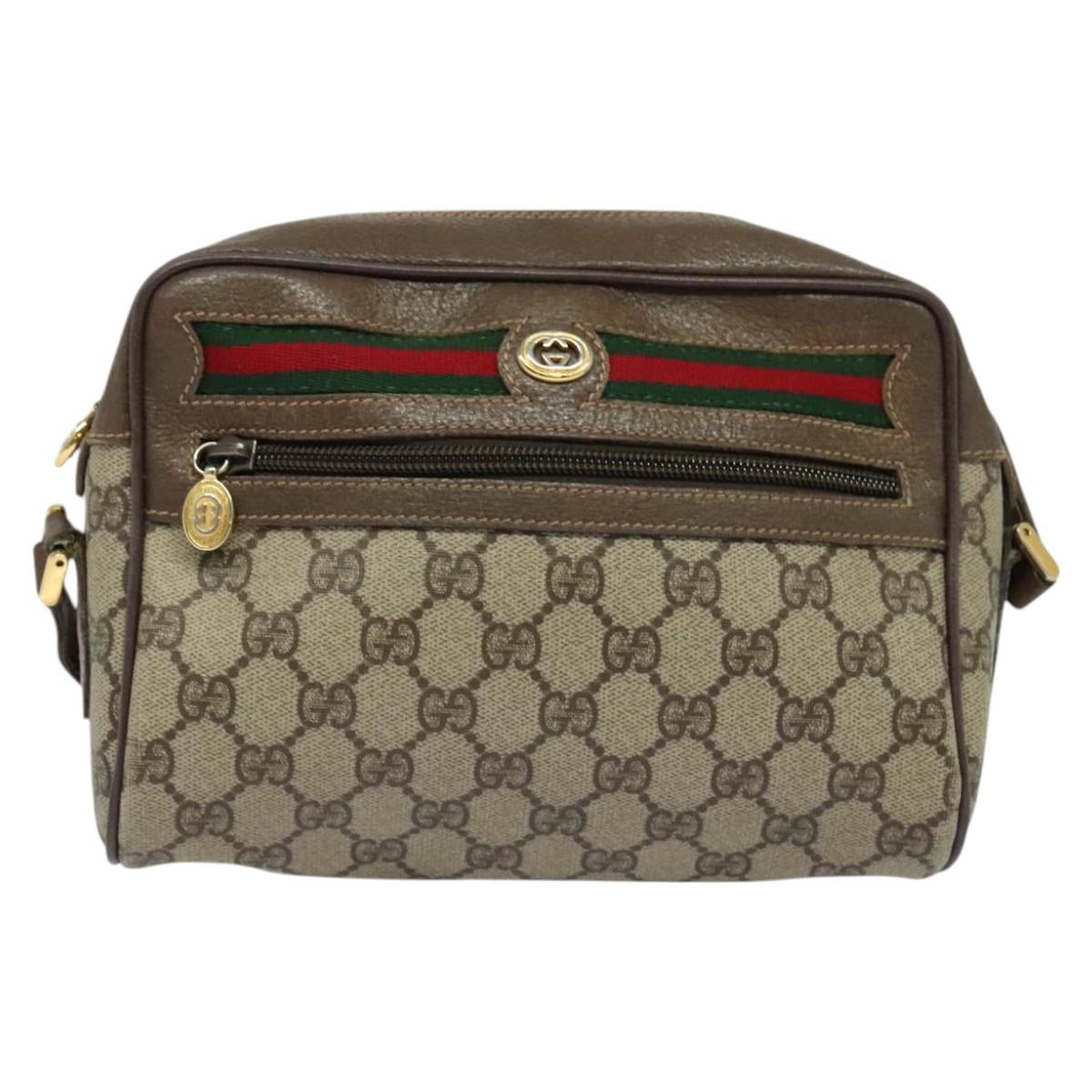 GUCCI GG Supreme Web Sherry Line Bag PVC Beige Gold 001 115 6655 Auth 119601