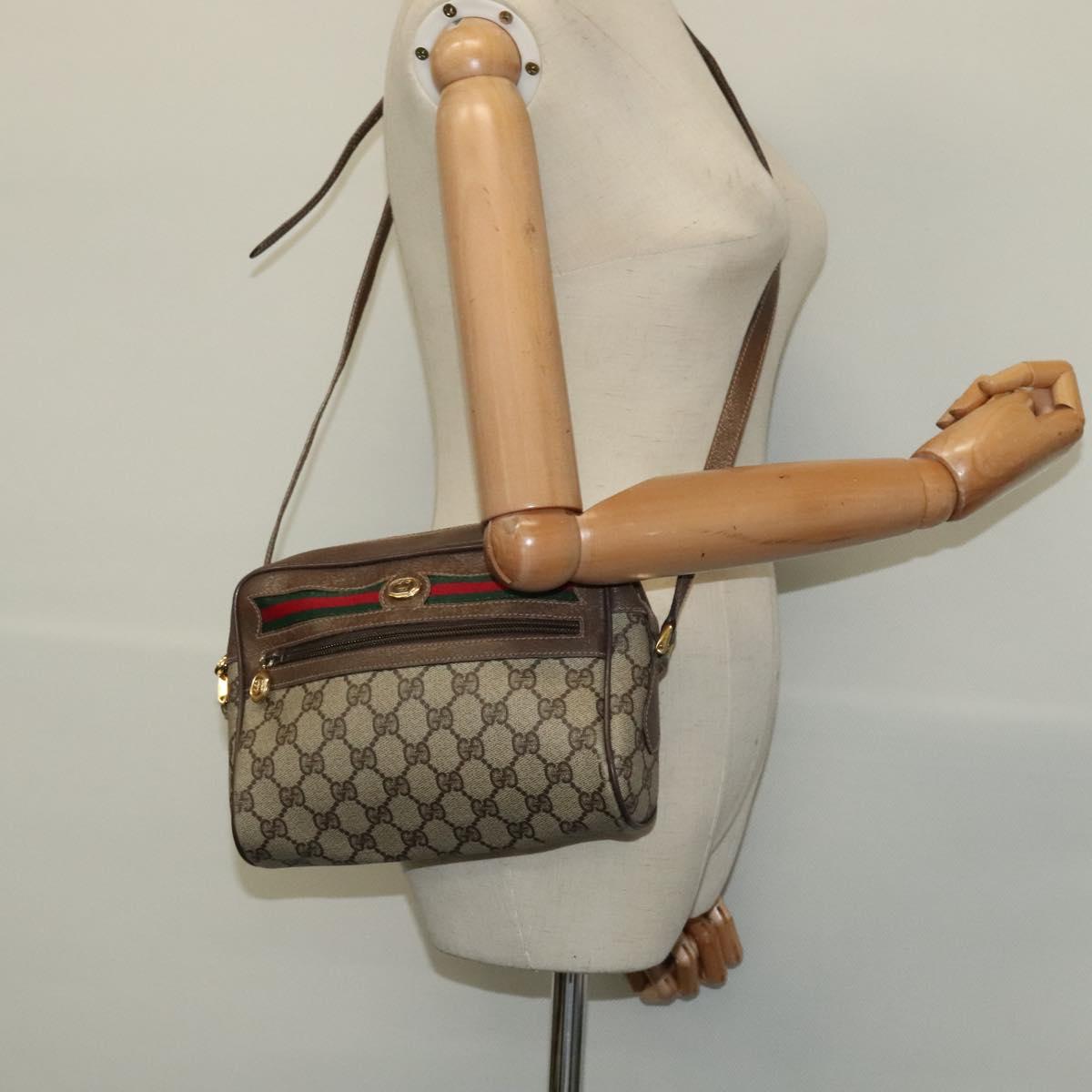 GUCCI GG Supreme Web Sherry Line Bag PVC Beige Gold 001 115 6655 Auth 119601