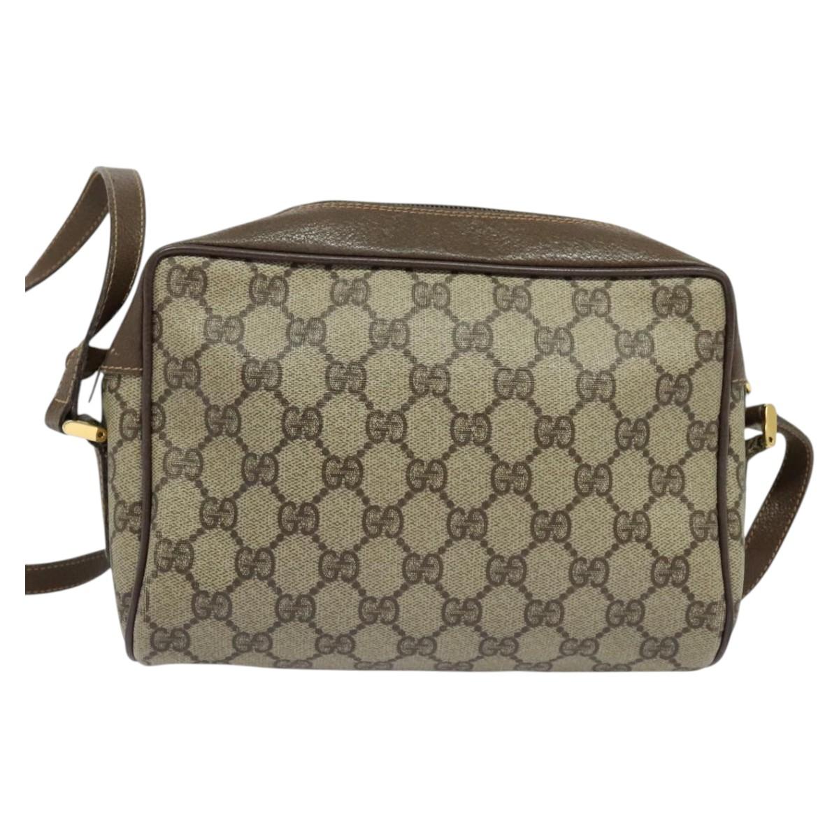 GUCCI GG Supreme Web Sherry Line Bag PVC Beige Gold 001 115 6655 Auth 119601