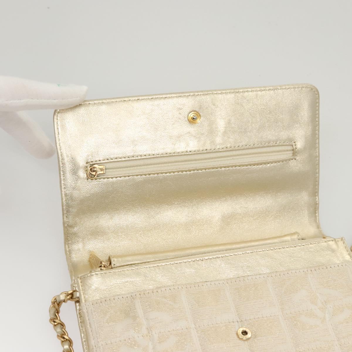 CHANEL New Travel Line Chain Wallet Nylon Gold CC Auth 119624