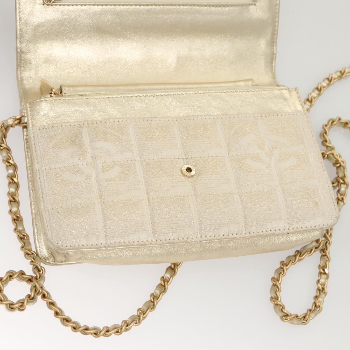 CHANEL New Travel Line Chain Wallet Nylon Gold CC Auth 119624