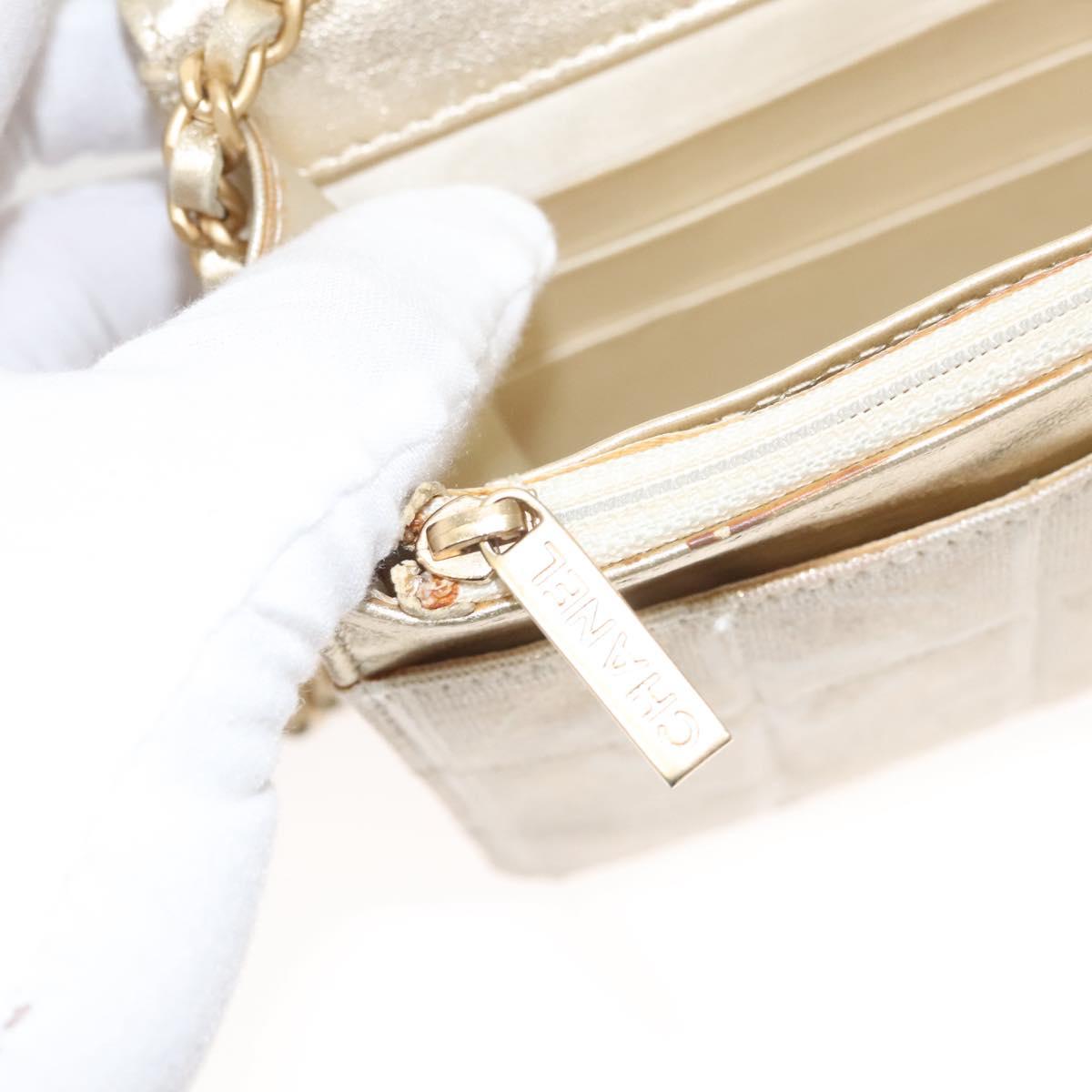 CHANEL New Travel Line Chain Wallet Nylon Gold CC Auth 119624