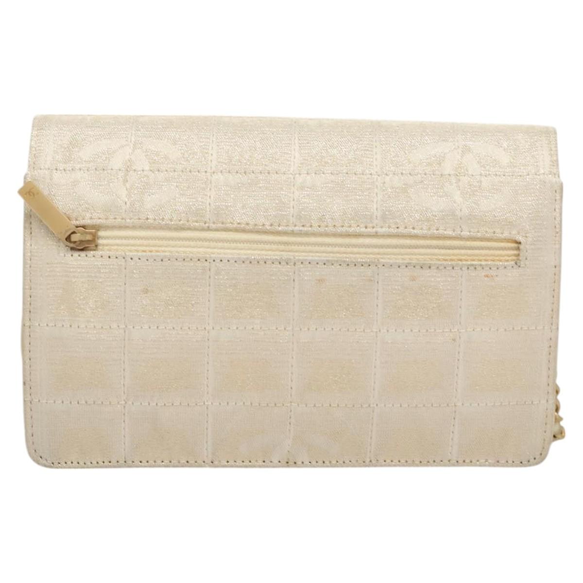 CHANEL New Travel Line Chain Wallet Nylon Gold CC Auth 119624