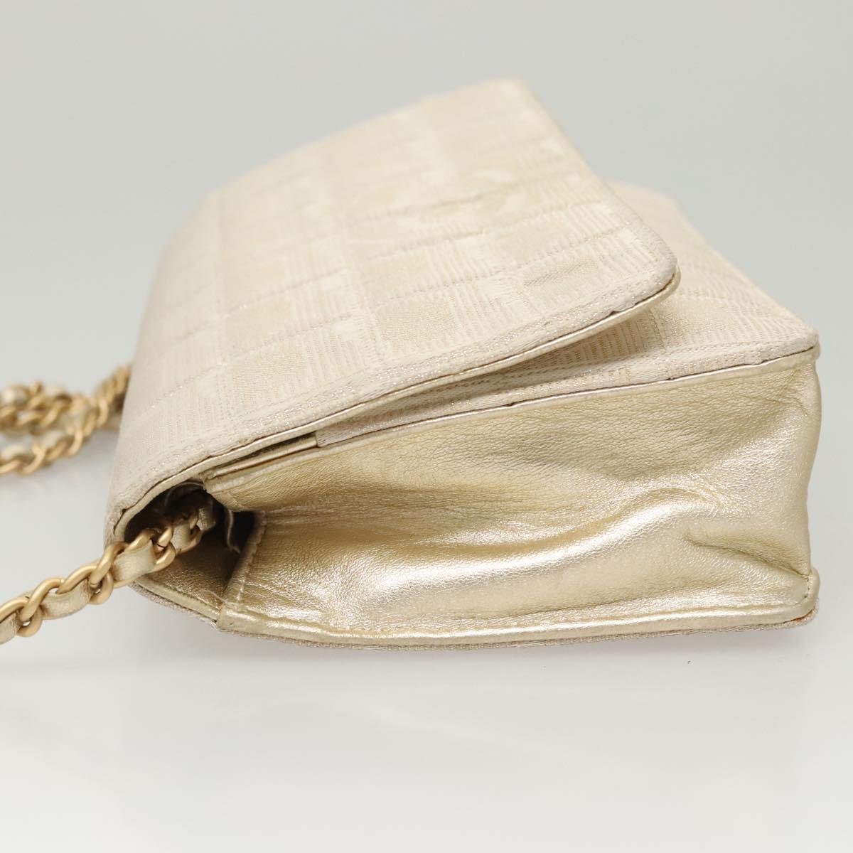 CHANEL New Travel Line Chain Wallet Nylon Gold CC Auth 119624