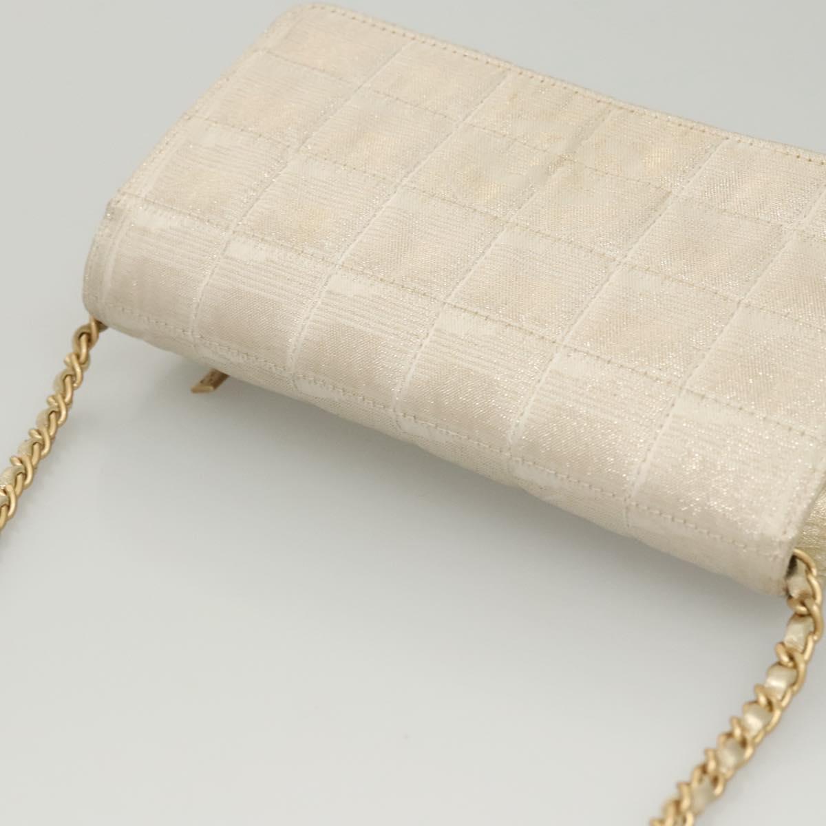 CHANEL New Travel Line Chain Wallet Nylon Gold CC Auth 119624