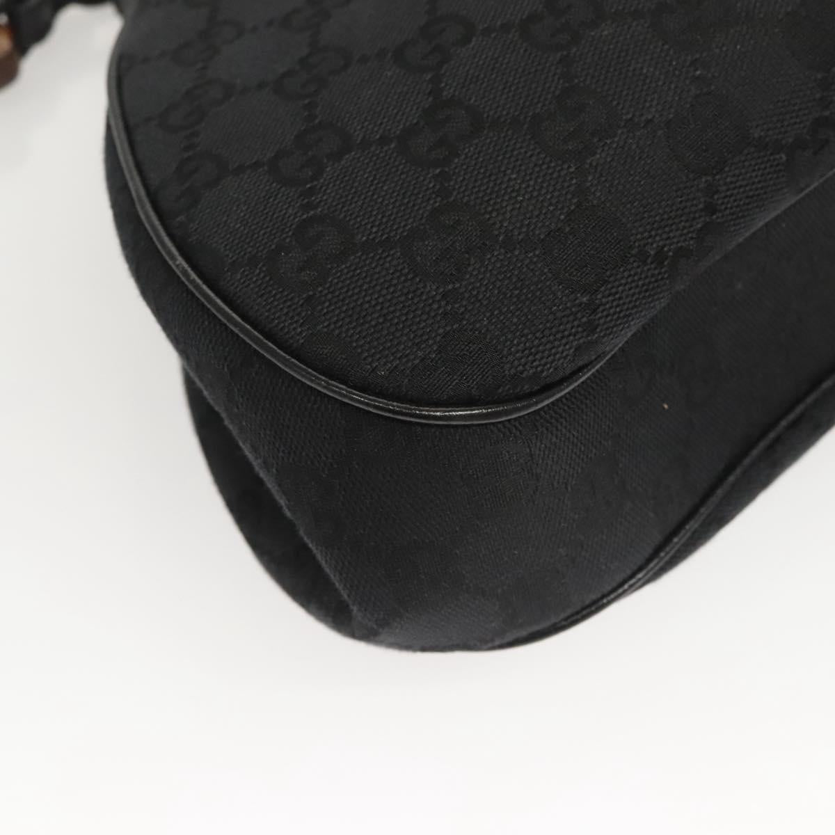 GUCCI GG Canvas Bamboo Push Lock Hand Bag Black Auth 119629A