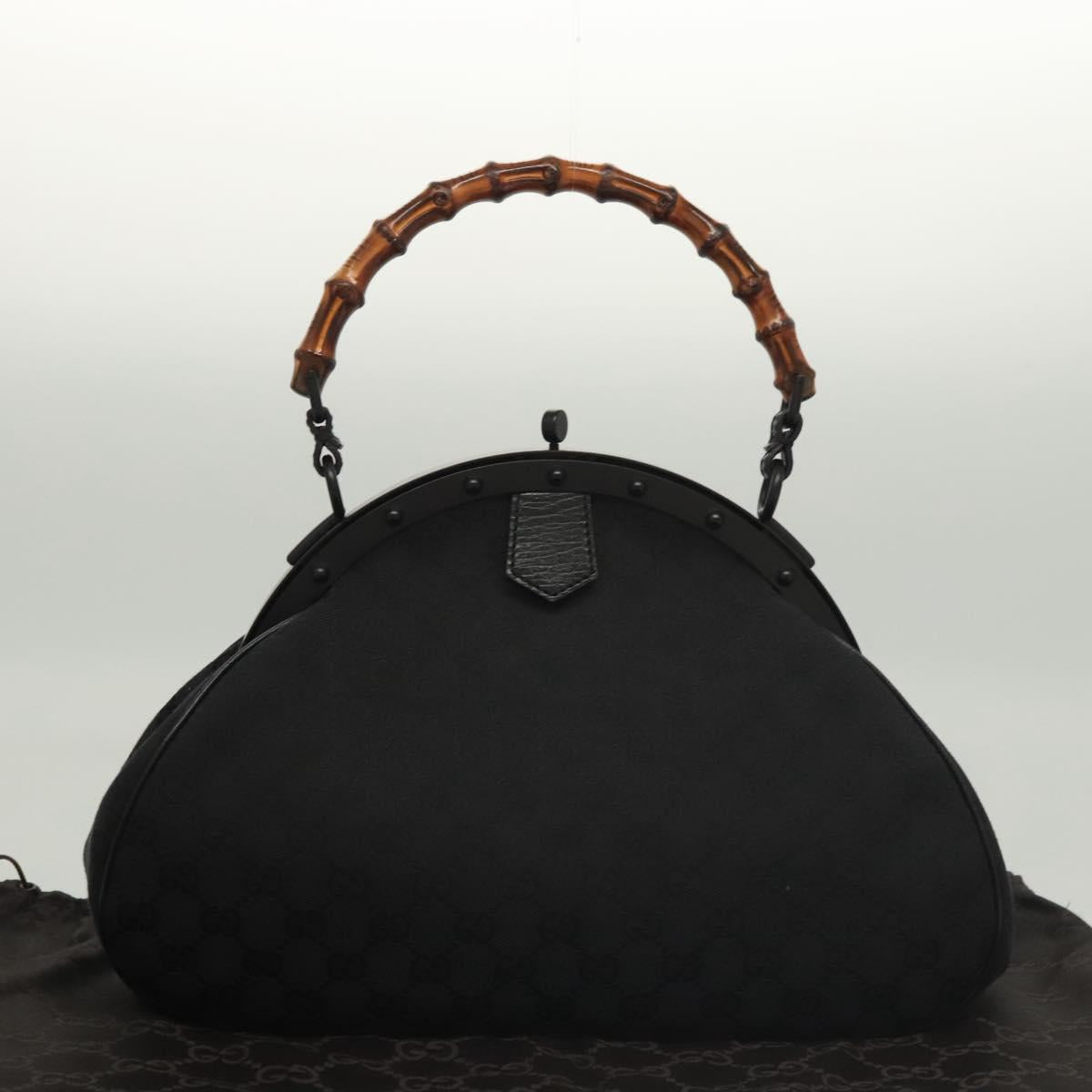 GUCCI GG Canvas Bamboo Push Lock Hand Bag Black Auth 119629A