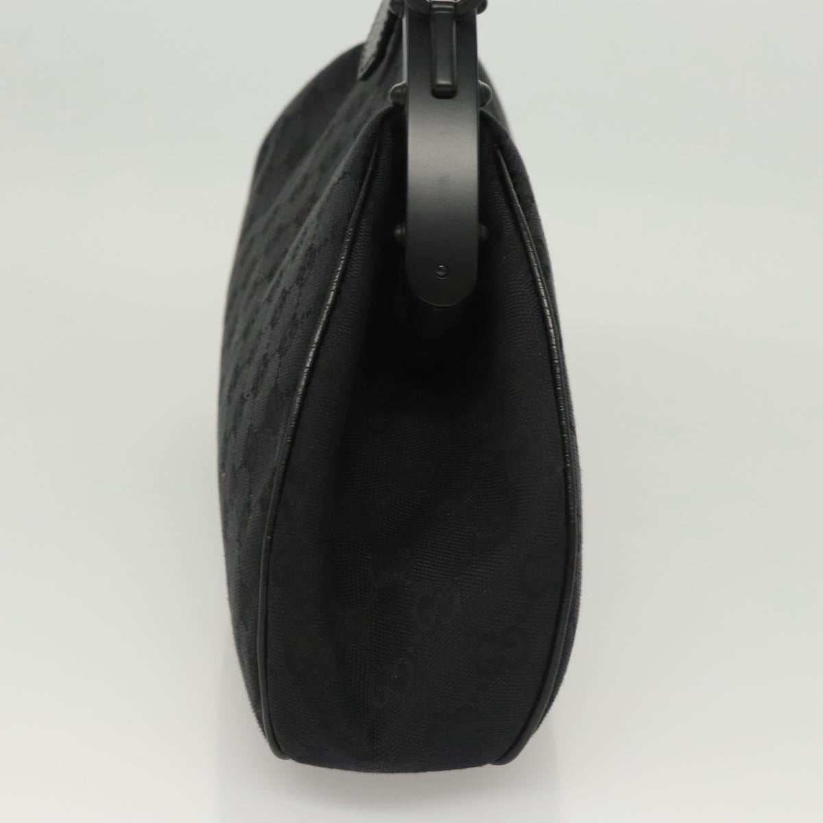 GUCCI GG Canvas Bamboo Push Lock Hand Bag Black Auth 119629A