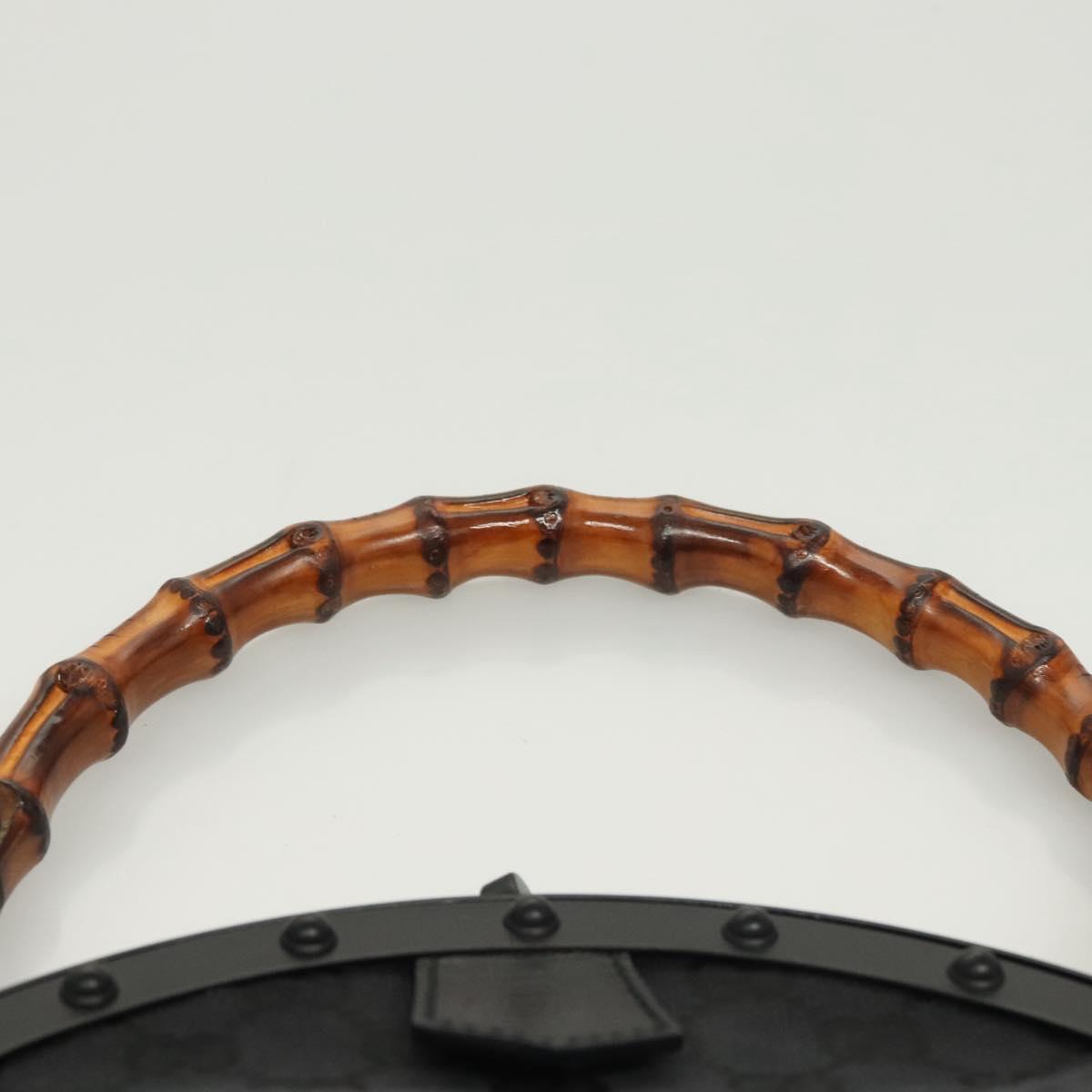 GUCCI GG Canvas Bamboo Push Lock Hand Bag Black Auth 119629A