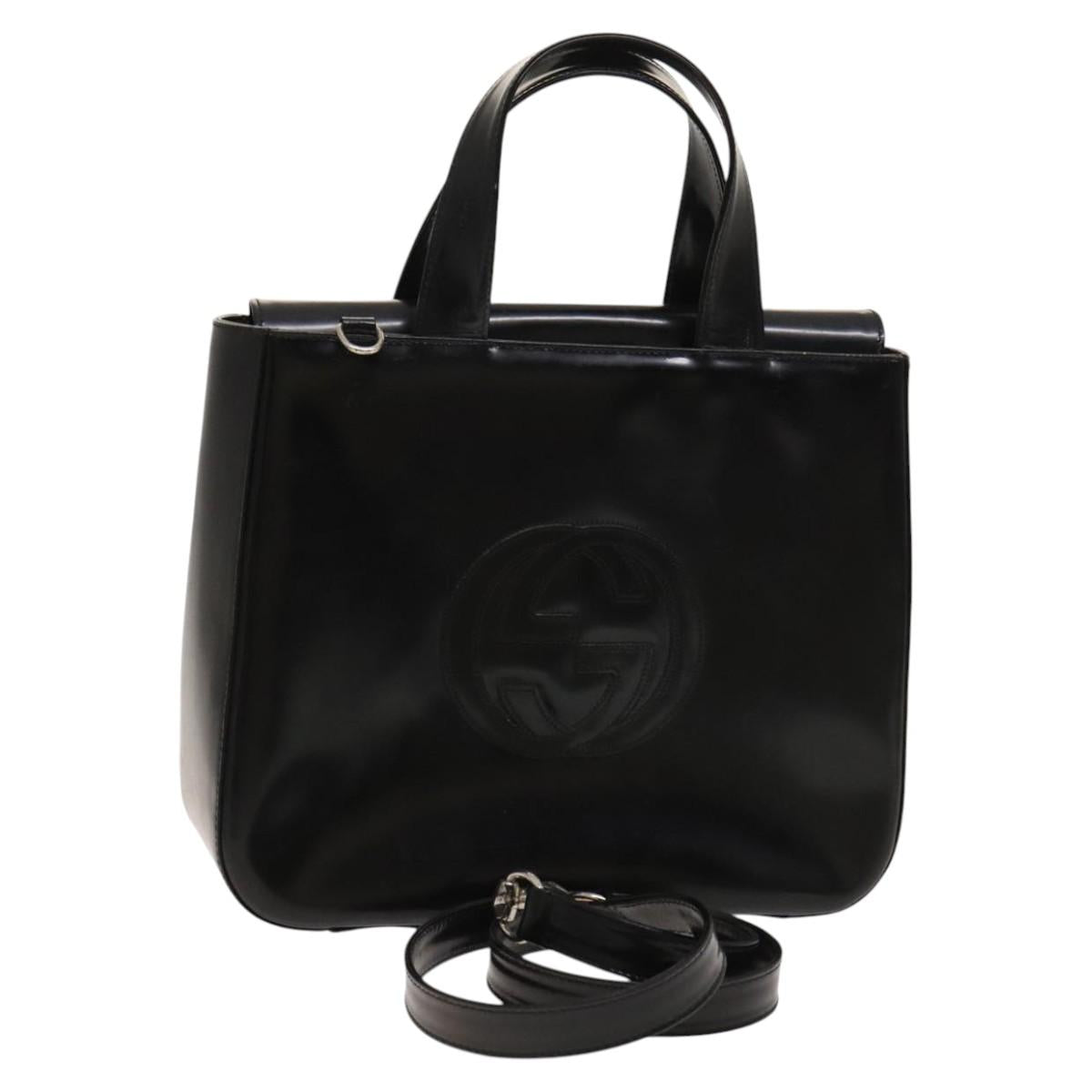GUCCI Hand Bag Patent leather 2way Black Silver 000 1013 0504 Auth 119640