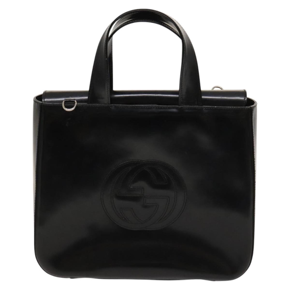 GUCCI Hand Bag Patent leather 2way Black Silver 000 1013 0504 Auth 119640