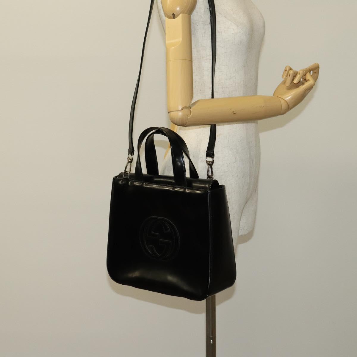 GUCCI Hand Bag Patent leather 2way Black Silver 000 1013 0504 Auth 119640