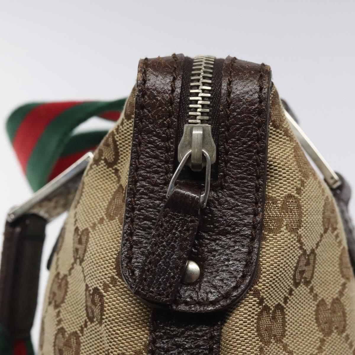 GUCCI GG Canvas Web Sherry Line Hand Bag Beige Silver 145759 Auth 119676