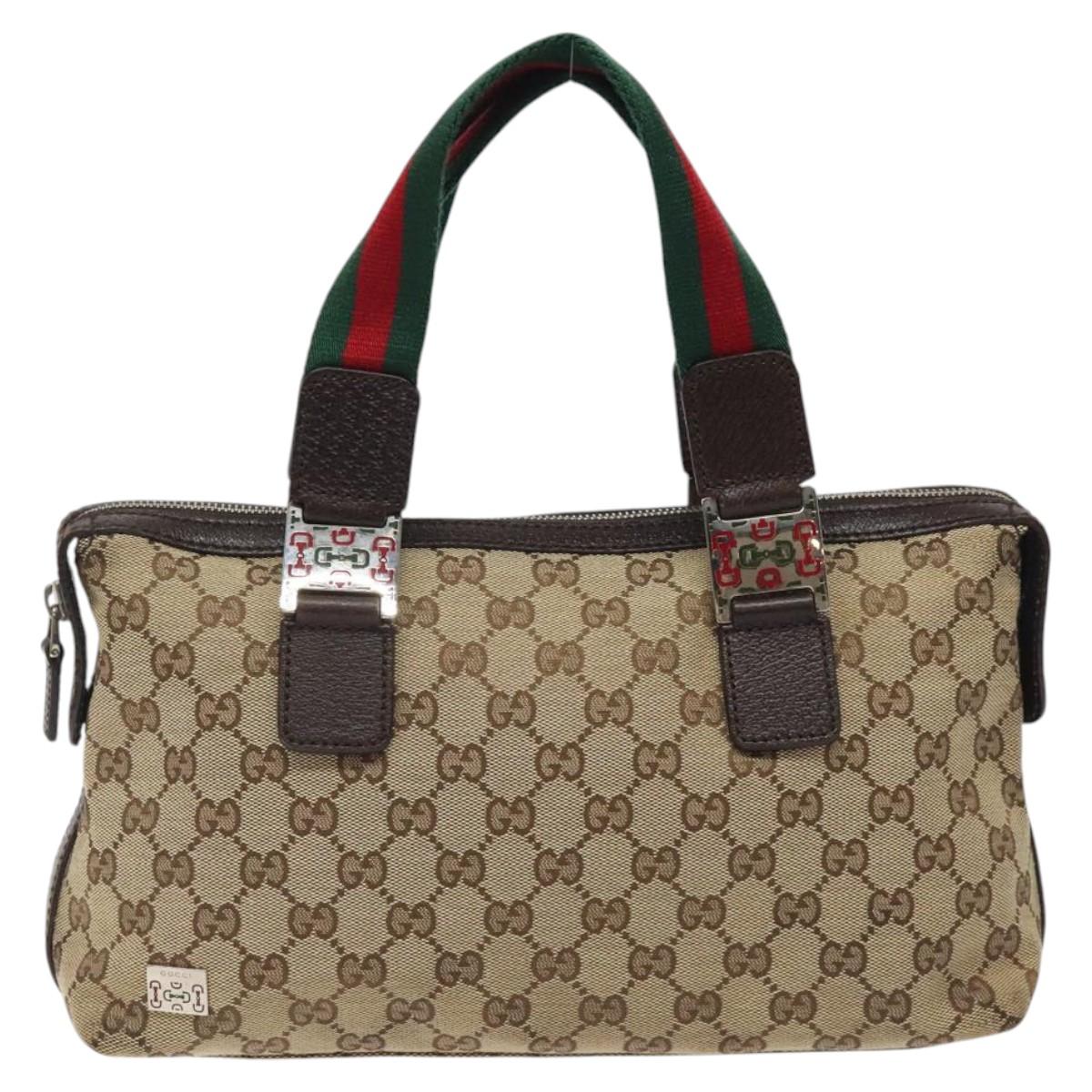 GUCCI GG Canvas Web Sherry Line Hand Bag Beige Silver 145759 Auth 119676