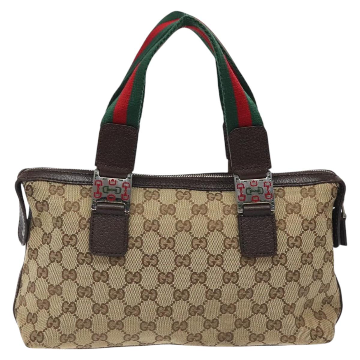 GUCCI GG Canvas Web Sherry Line Hand Bag Beige Silver 145759 Auth 119676