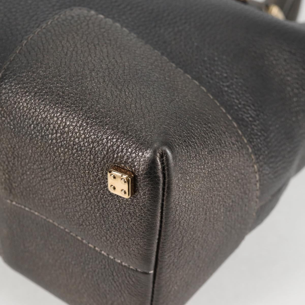 LOEWE Anagram Hand Bag Leather Silver gold Auth 119684AM