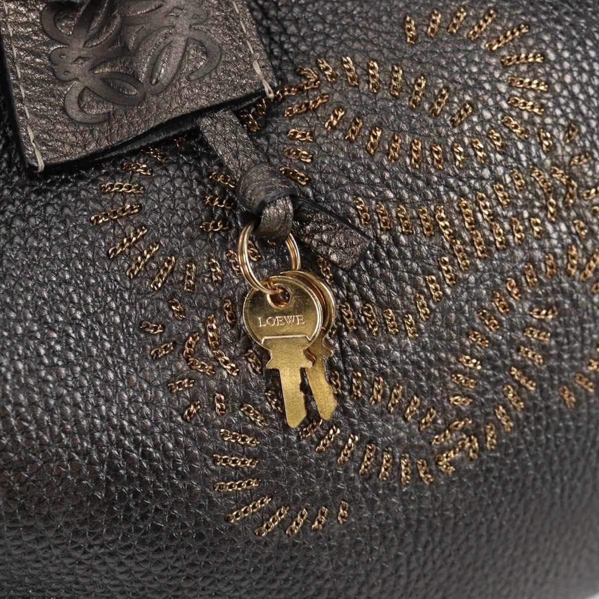 LOEWE Anagram Hand Bag Leather Silver gold Auth 119684AM