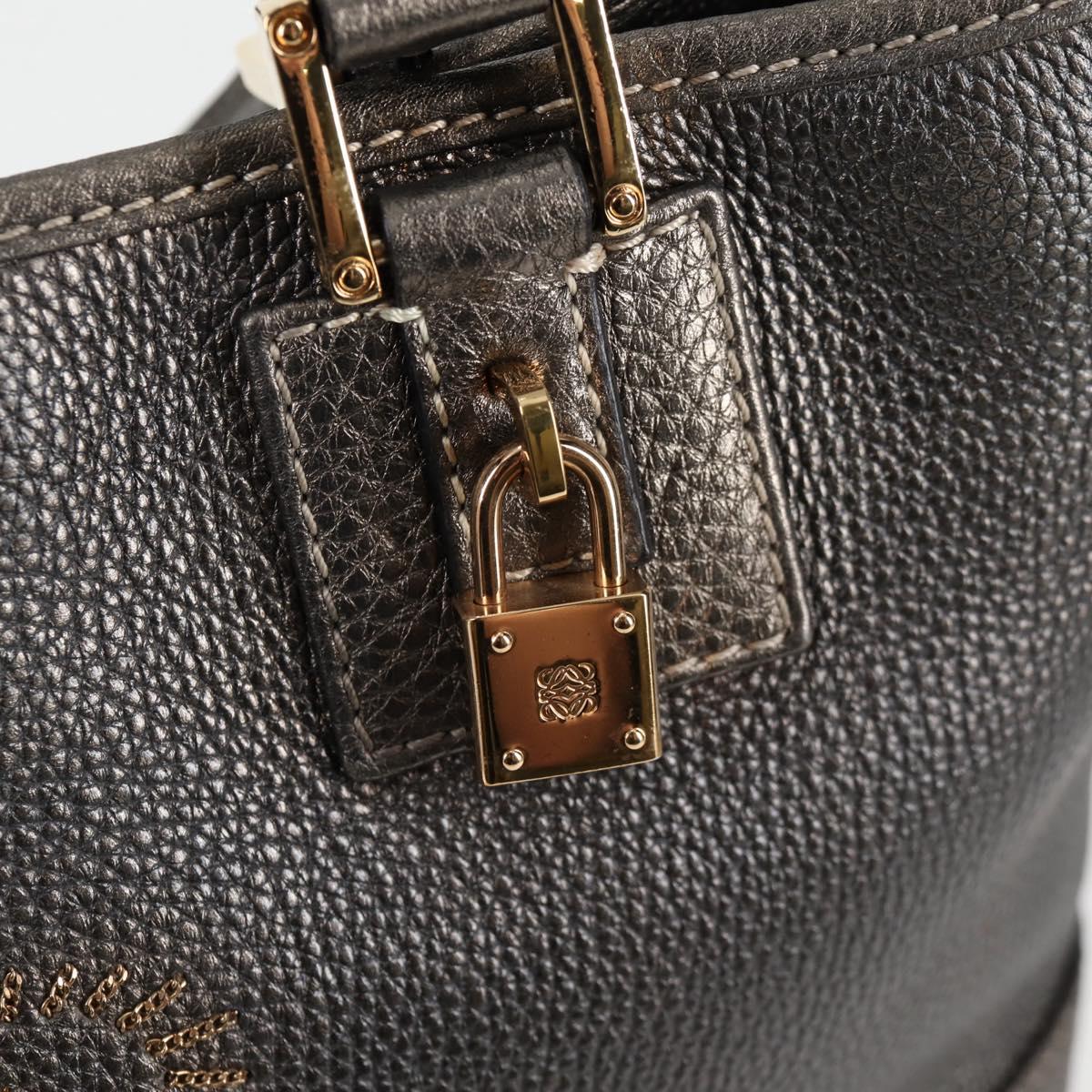 LOEWE Anagram Hand Bag Leather Silver gold Auth 119684AM