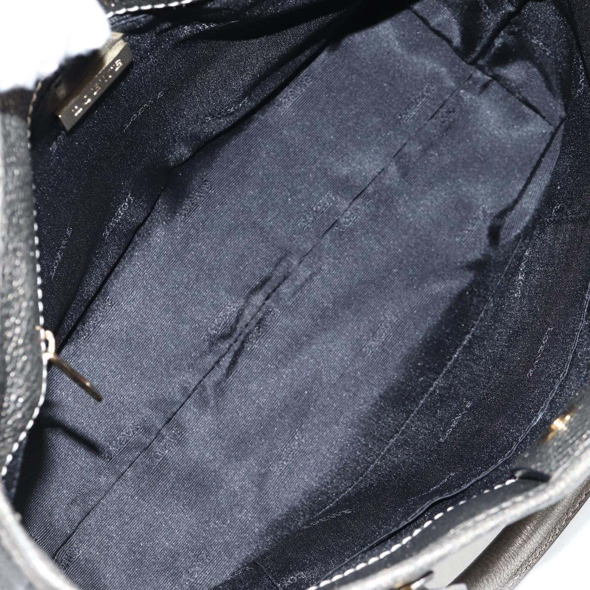 LOEWE Anagram Hand Bag Leather Silver gold Auth 119684AM