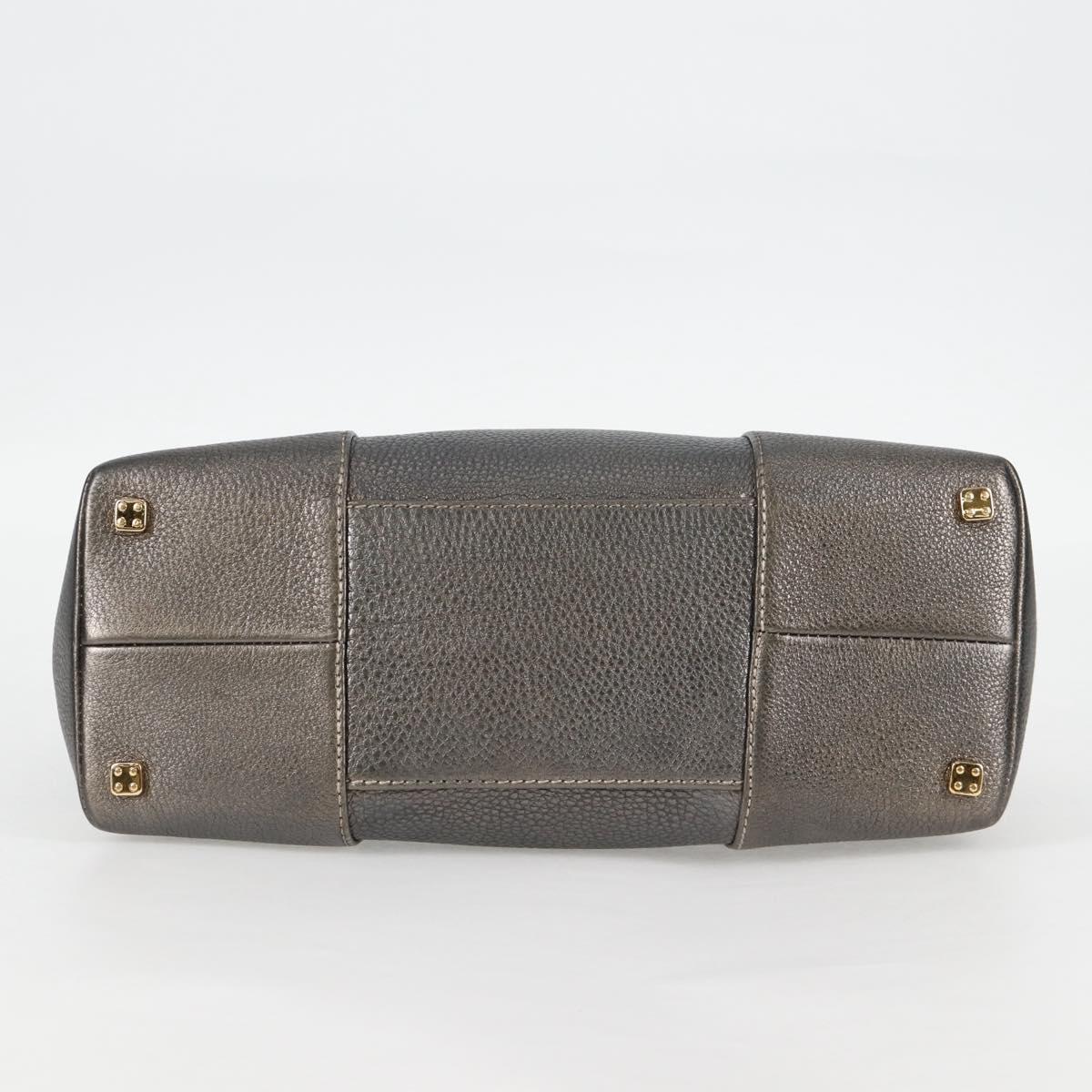 LOEWE Anagram Hand Bag Leather Silver gold Auth 119684AM