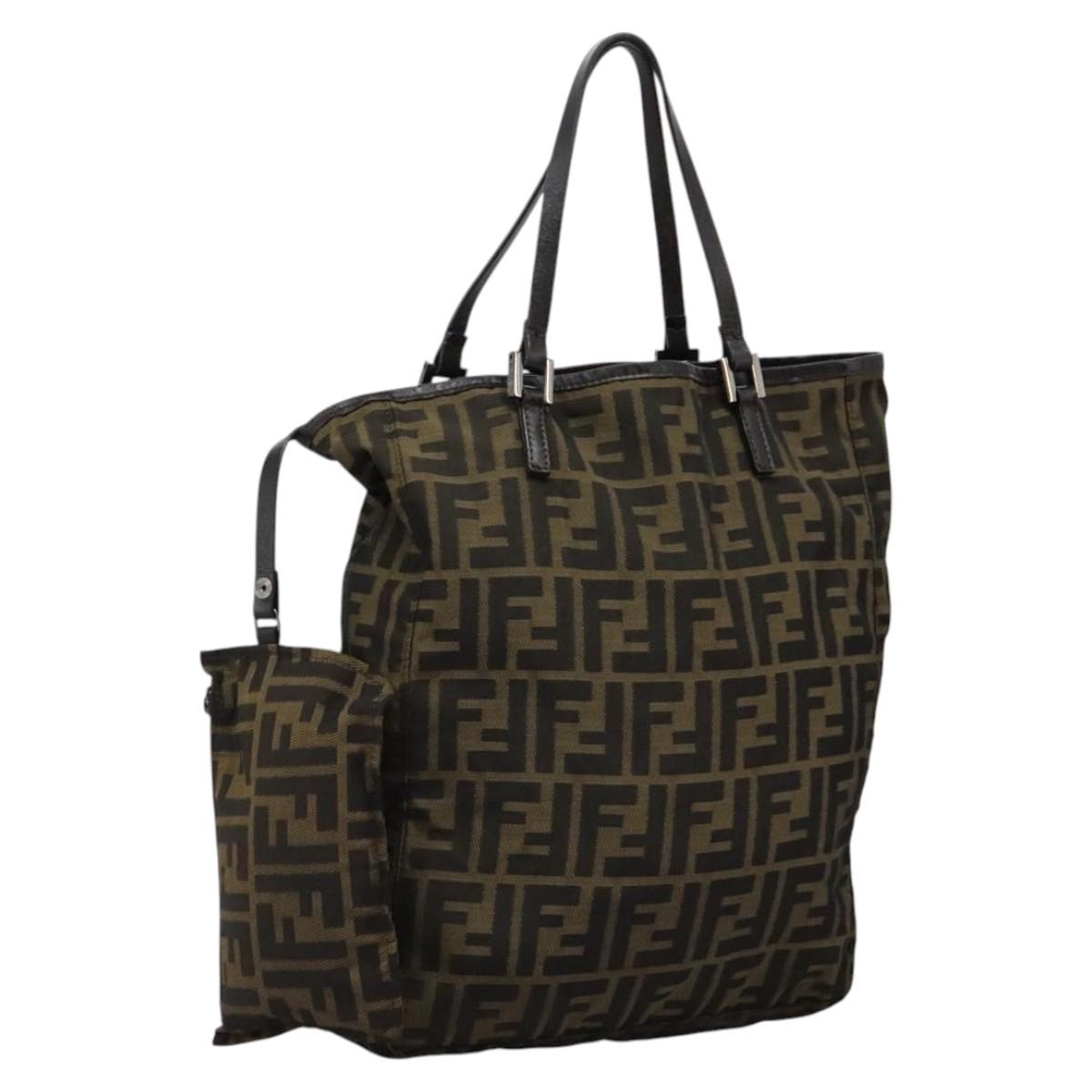 FENDI Zucca Canvas Hand Bag Khaki Auth 119690