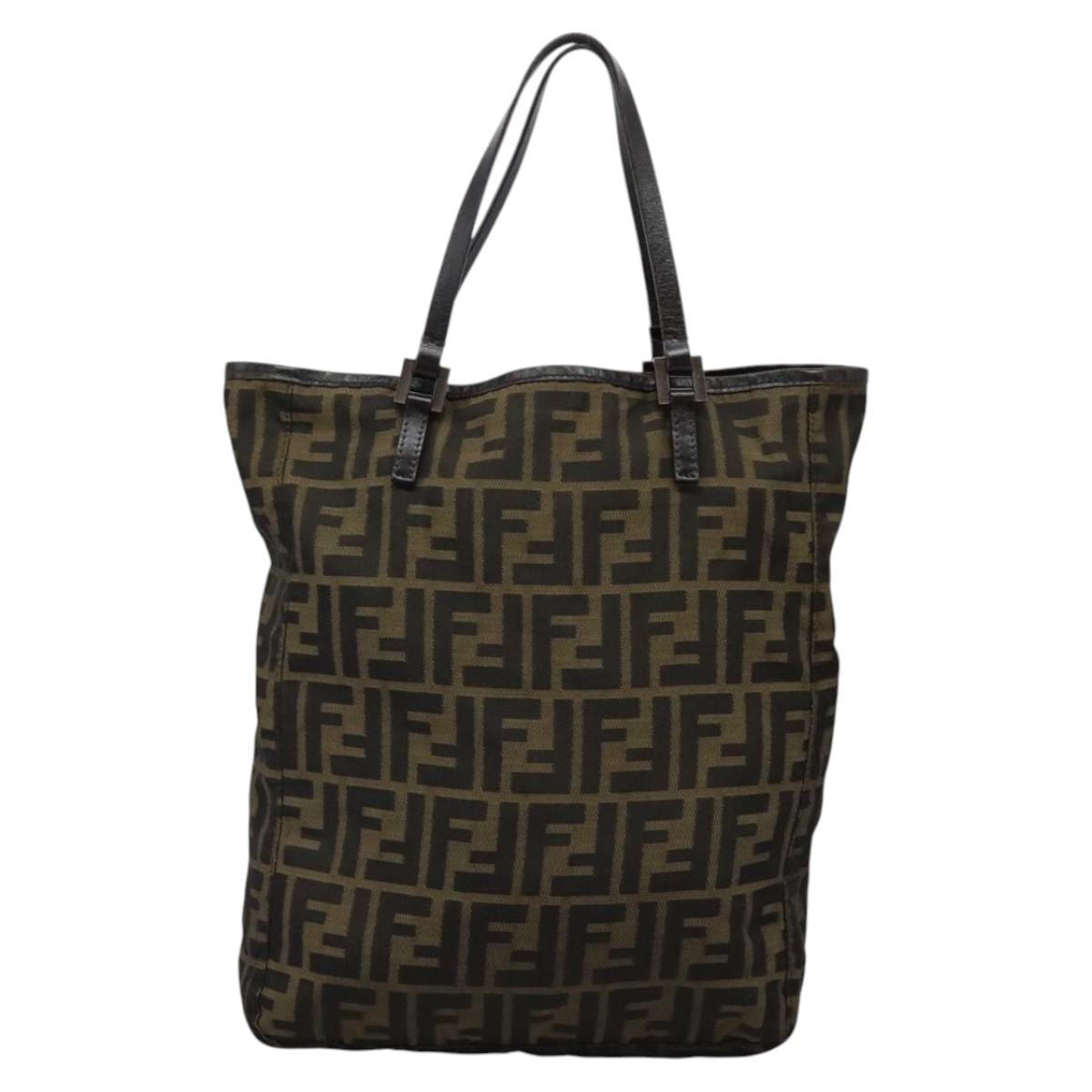 FENDI Zucca Canvas Hand Bag Khaki Auth 119690