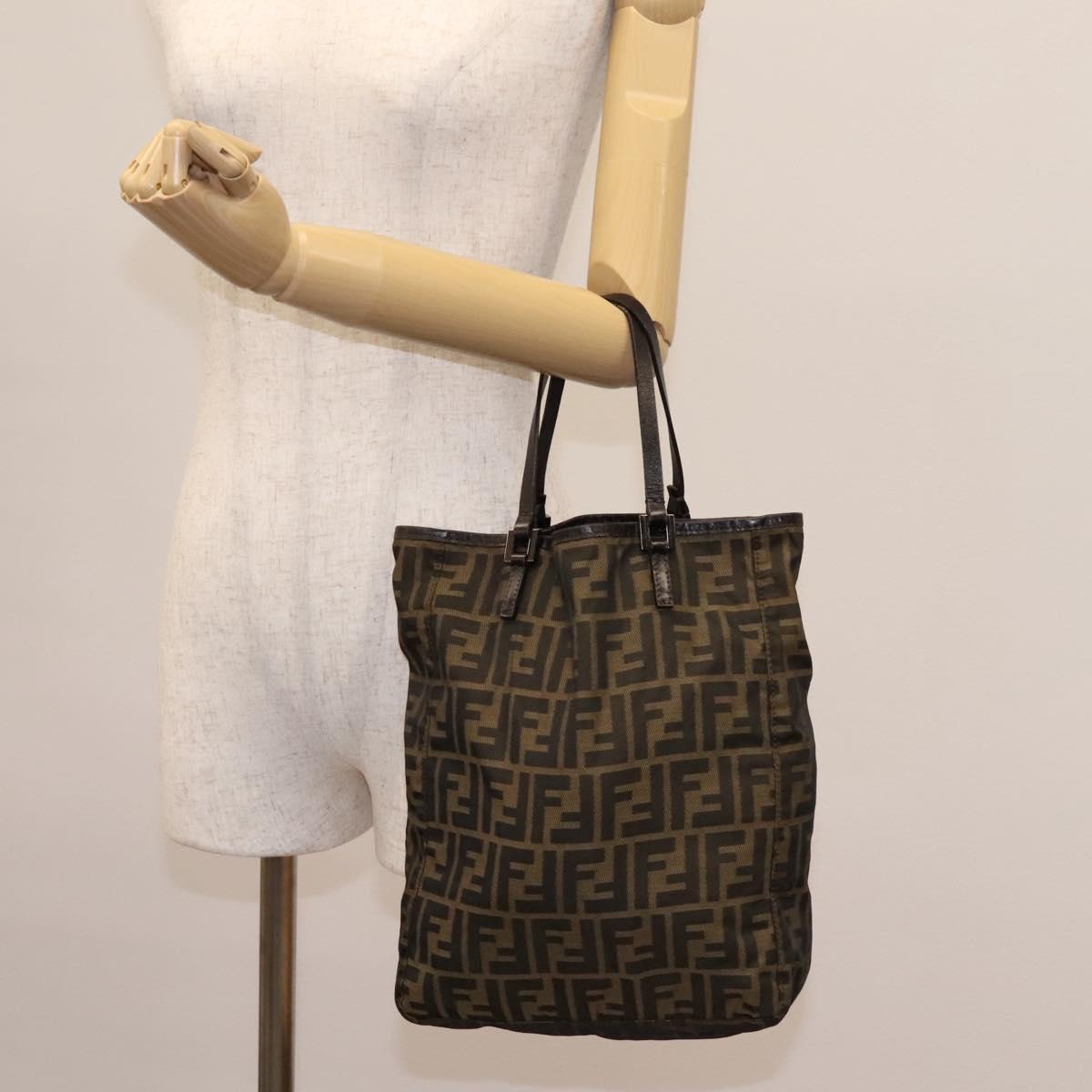 FENDI Zucca Canvas Hand Bag Khaki Auth 119690