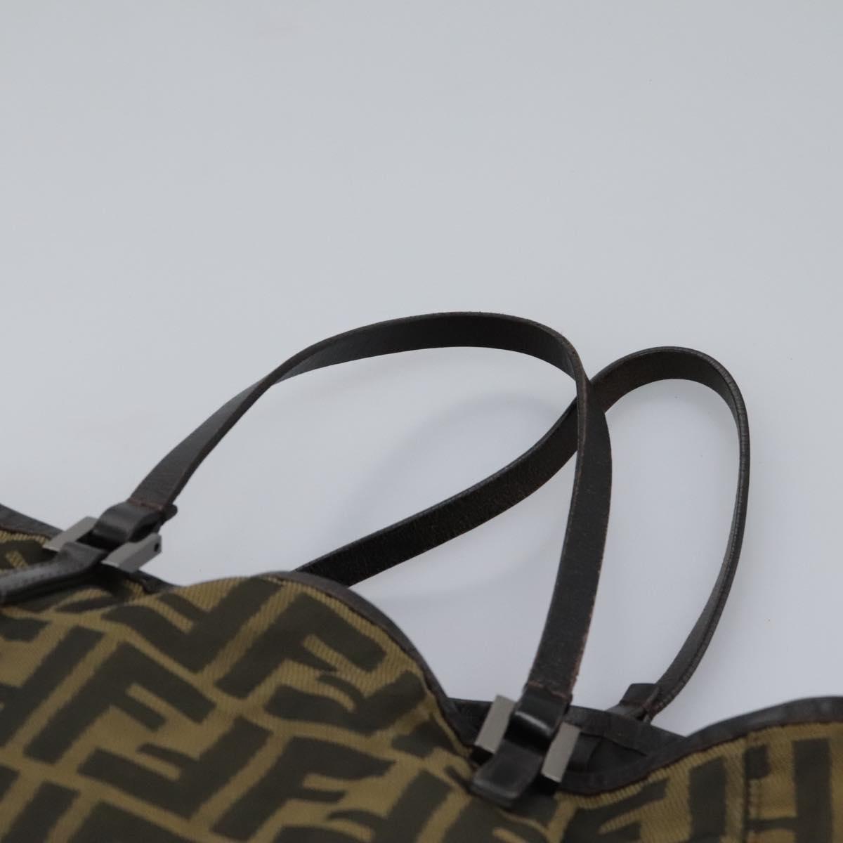 FENDI Zucca Canvas Hand Bag Khaki Auth 119690