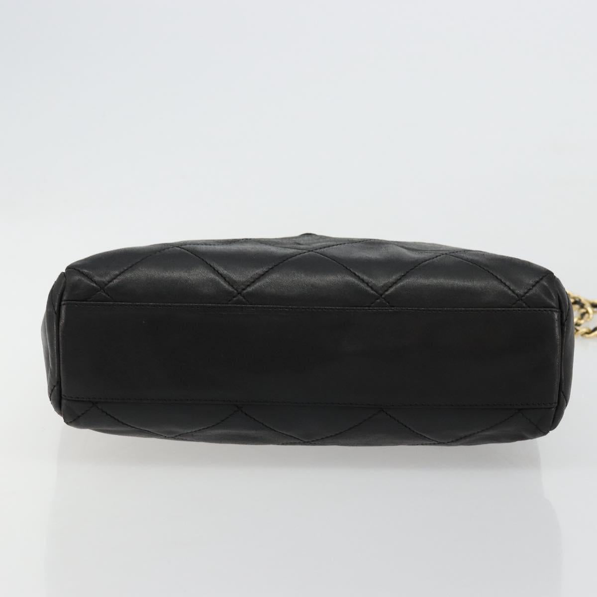 PRADA Quilted Chain Shoulder Bag Lamb Skin Black Gold Auth 119692