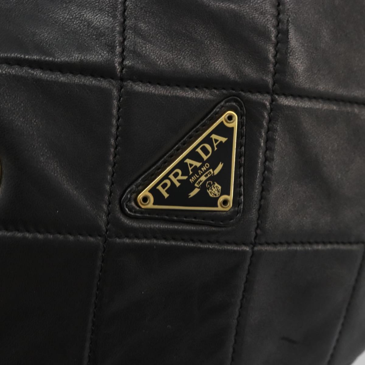PRADA Quilted Chain Shoulder Bag Lamb Skin Black Gold Auth 119692