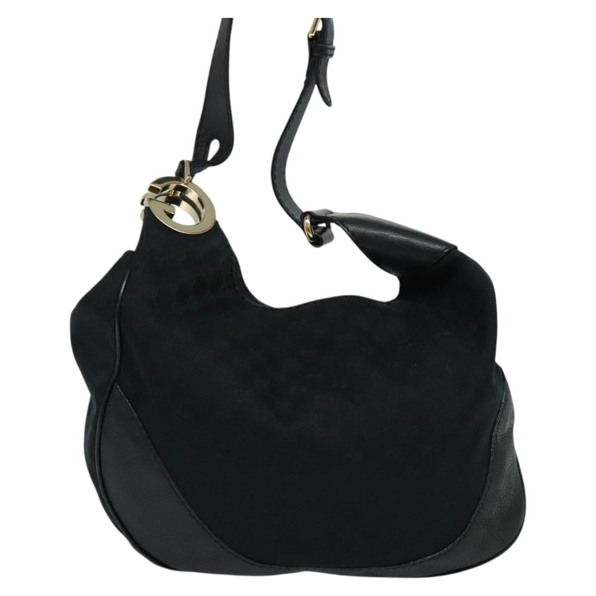 GUCCI GG Canvas Shoulder Bag Black Gold 203503 Auth 119701