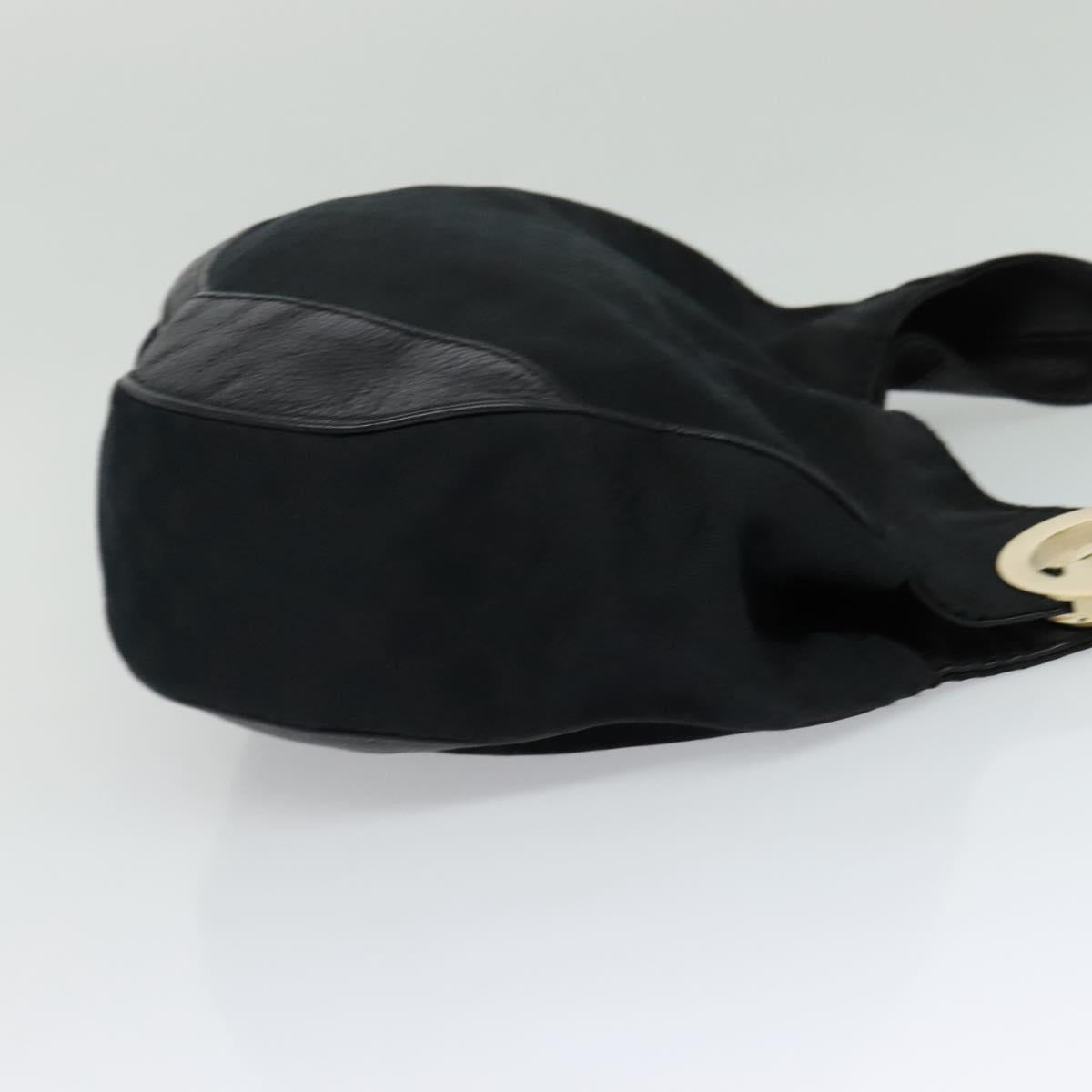 GUCCI GG Canvas Shoulder Bag Black Gold 203503 Auth 119701