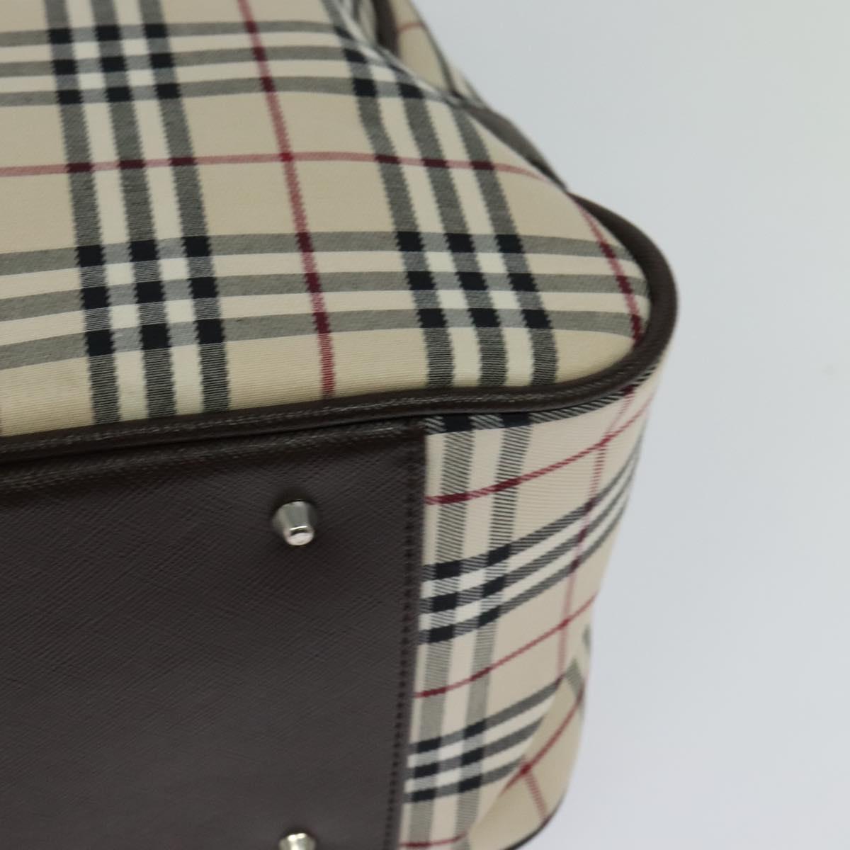 BURBERRY Nova Check Hand Bag Canvas Beige Silver Auth 119702V