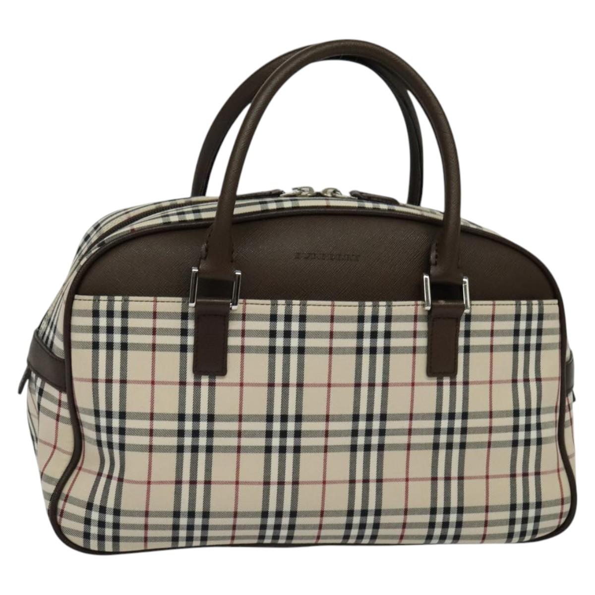 BURBERRY Nova Check Hand Bag Canvas Beige Silver Auth 119702V