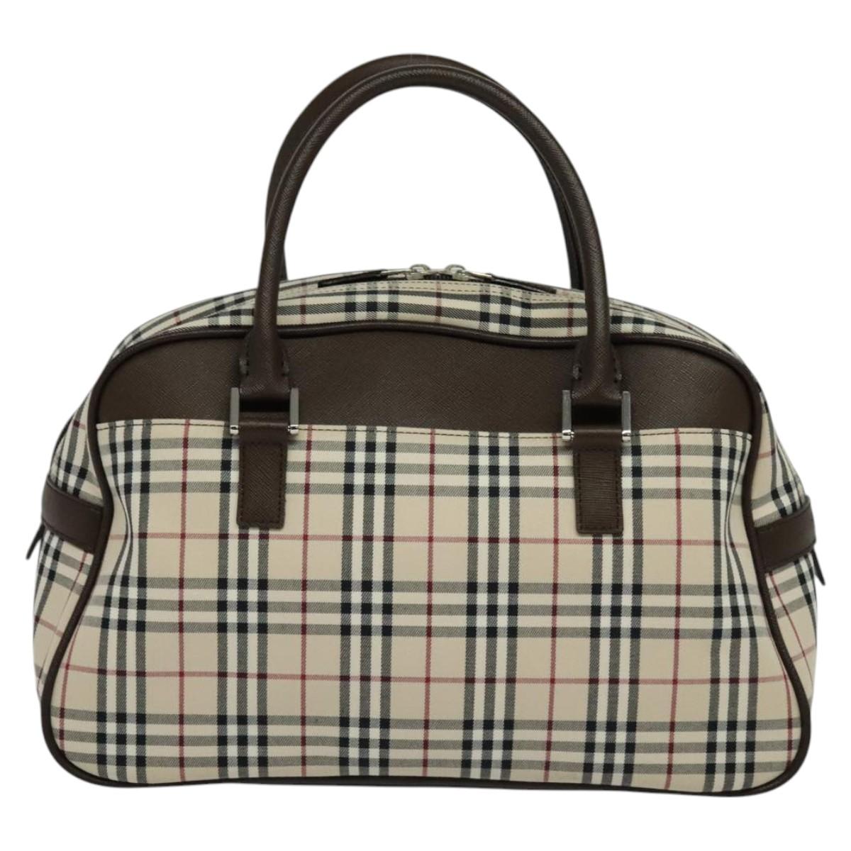 BURBERRY Nova Check Hand Bag Canvas Beige Silver Auth 119702V