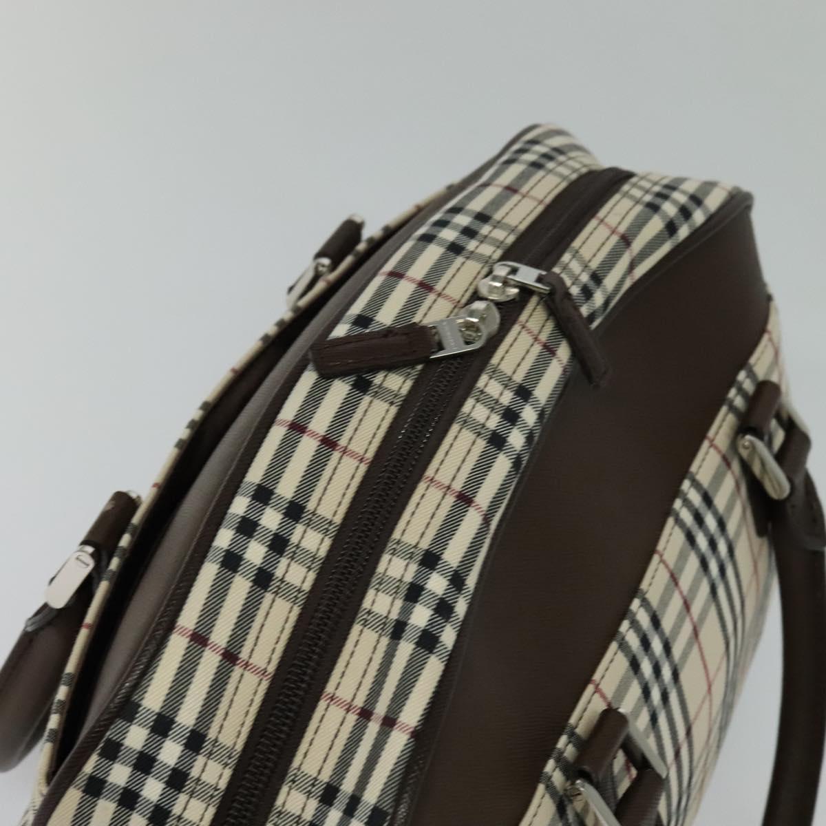 BURBERRY Nova Check Hand Bag Canvas Beige Silver Auth 119702V