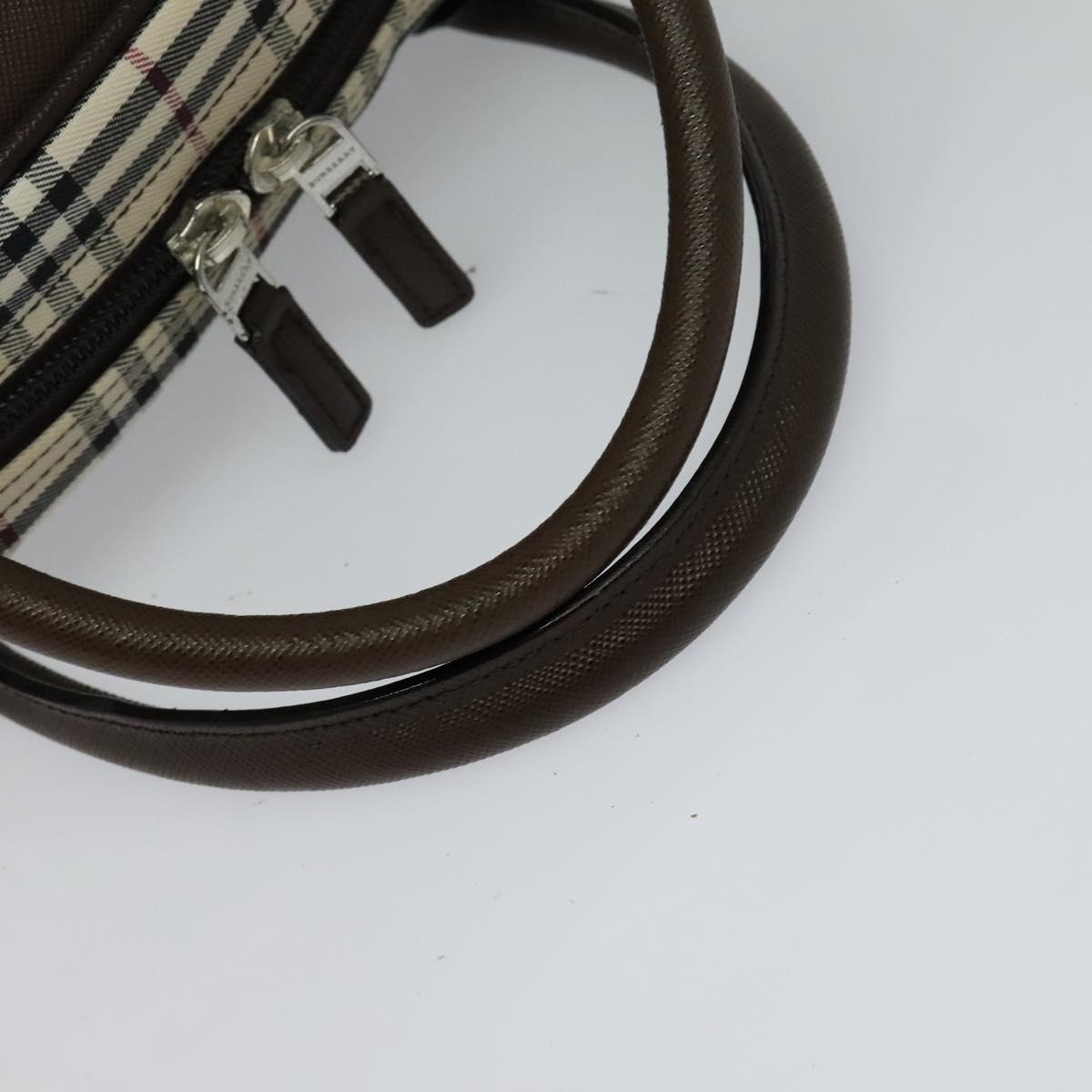 BURBERRY Nova Check Hand Bag Canvas Beige Silver Auth 119702V