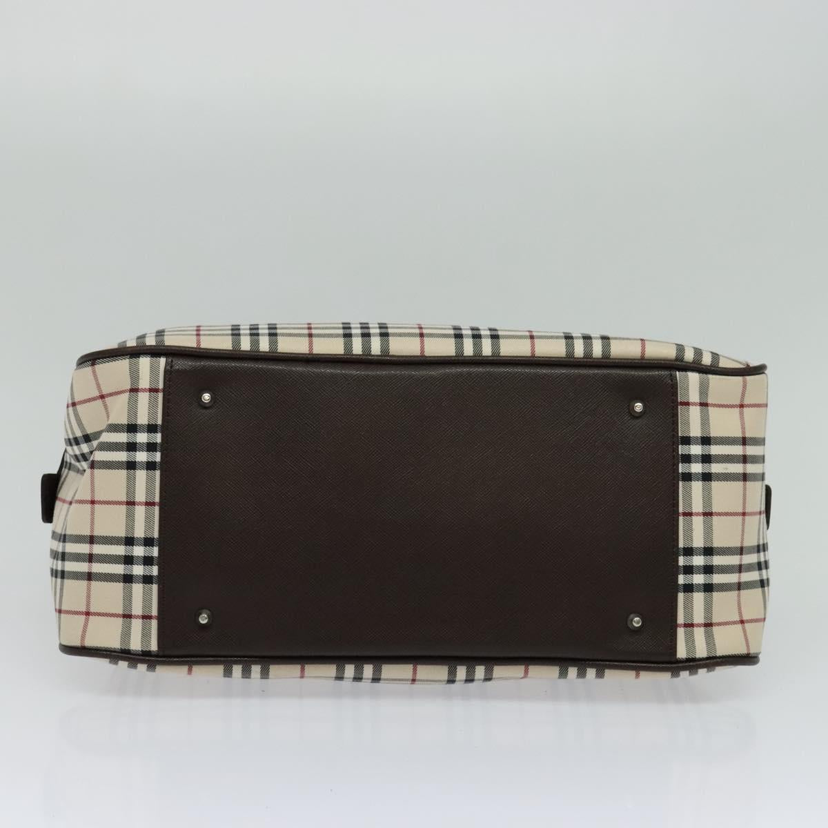 BURBERRY Nova Check Hand Bag Canvas Beige Silver Auth 119702V