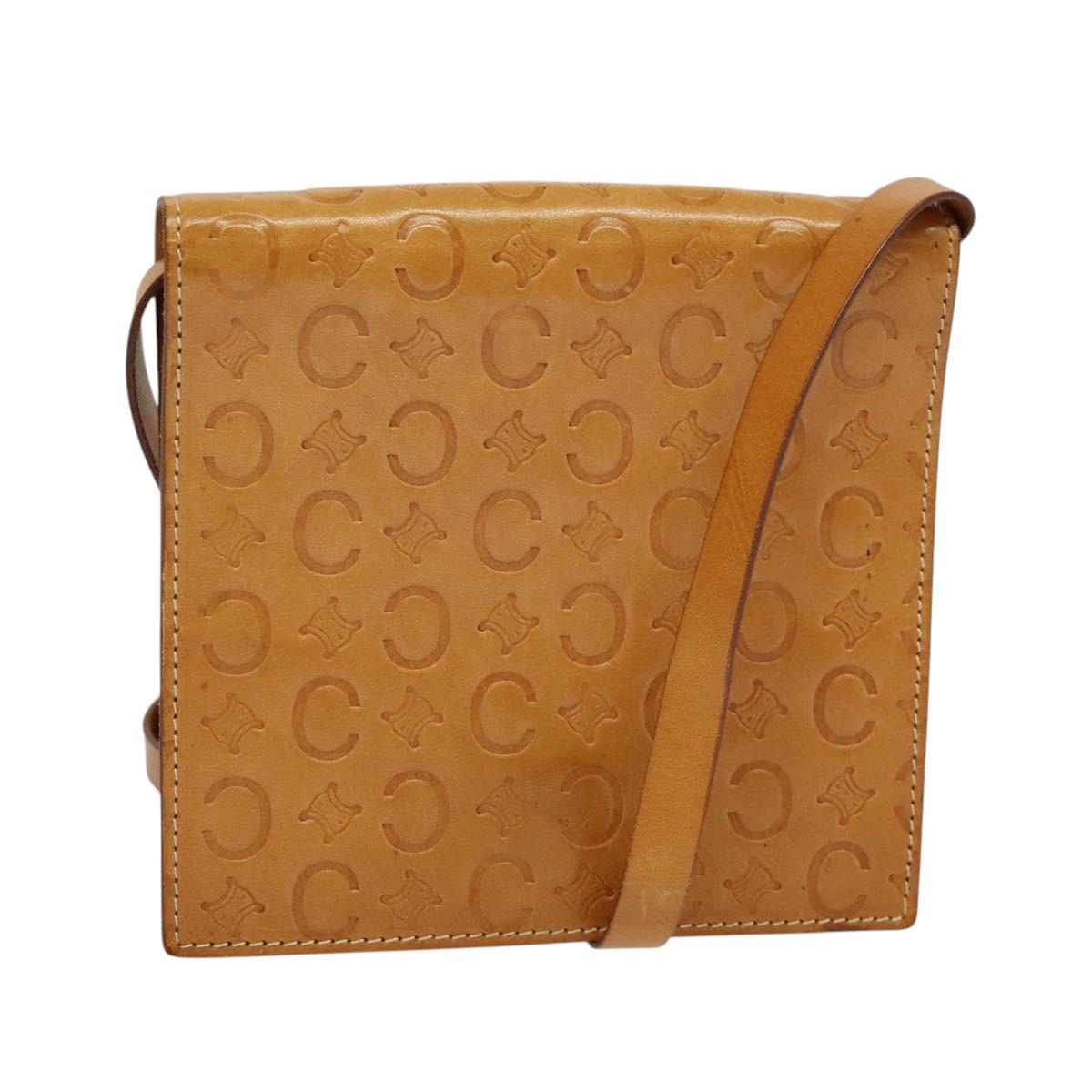 CELINE C Macadam Canvas Shoulder Bag Leather Brown gold Auth 119706