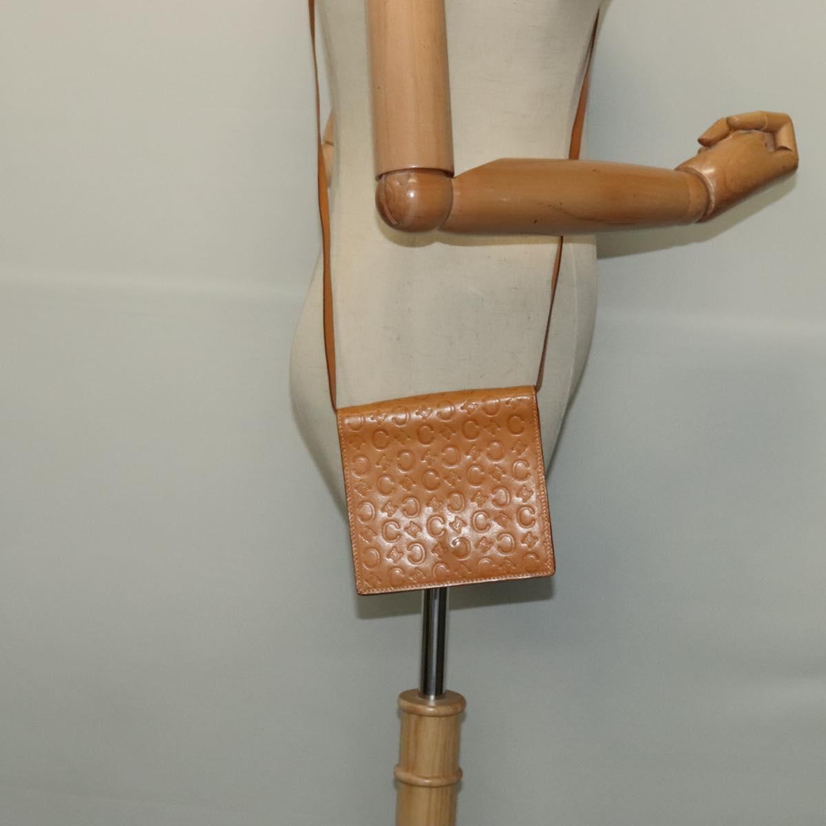 CELINE C Macadam Canvas Shoulder Bag Leather Brown gold Auth 119706