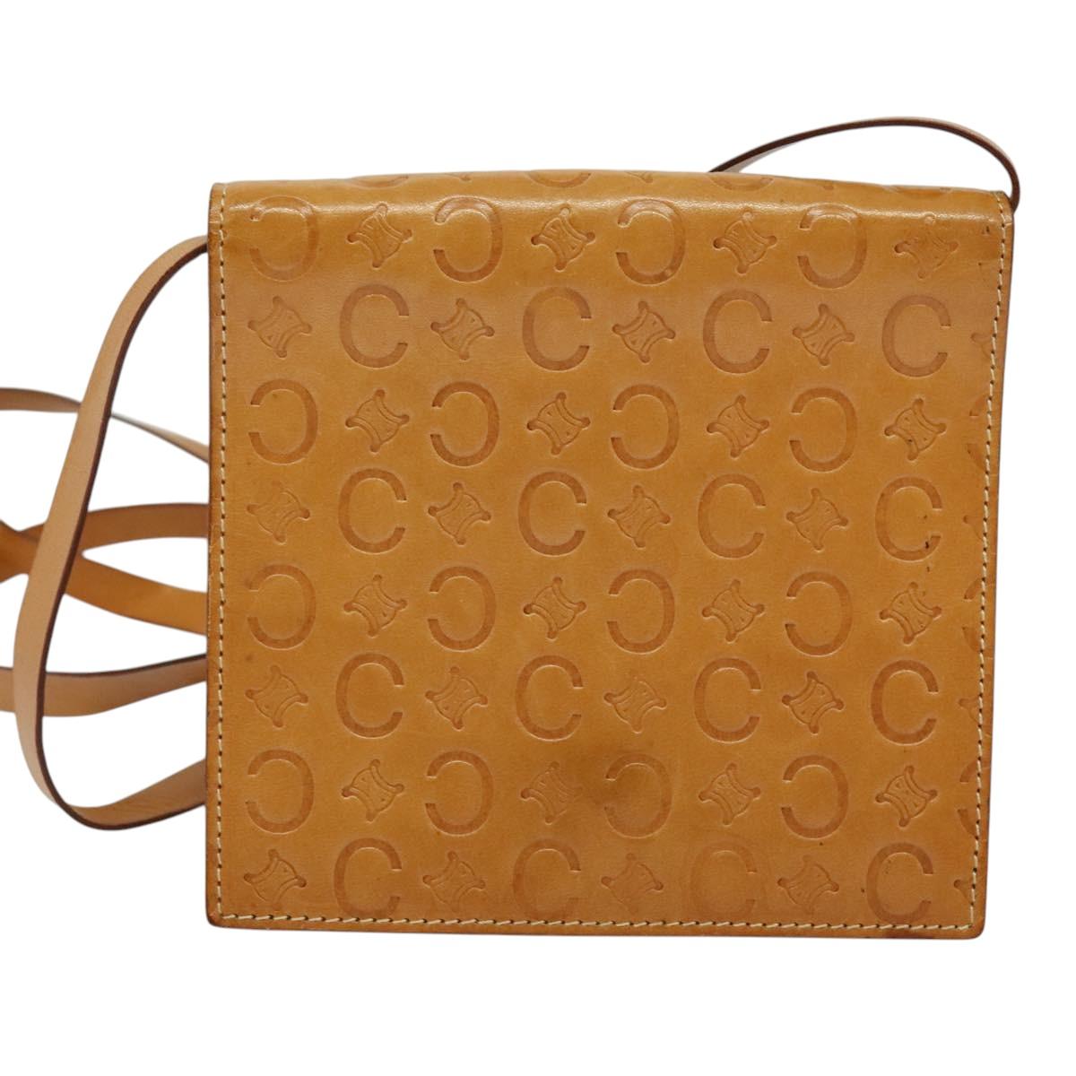 CELINE C Macadam Canvas Shoulder Bag Leather Brown gold Auth 119706A