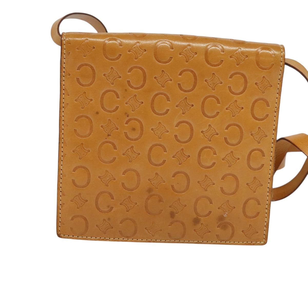 CELINE C Macadam Canvas Shoulder Bag Leather Brown gold Auth 119706