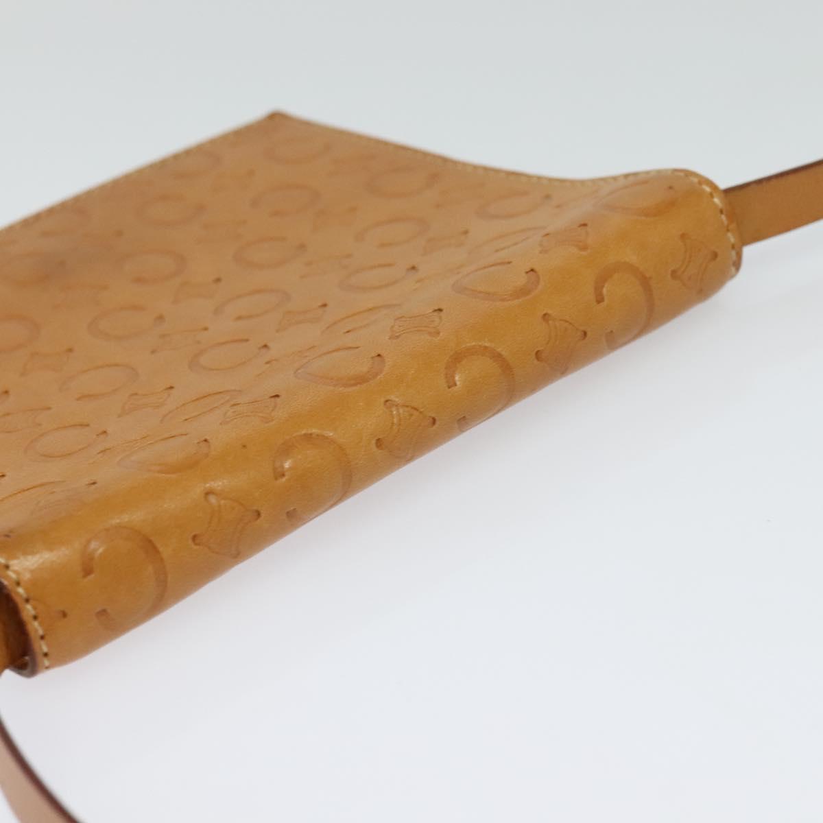 CELINE C Macadam Canvas Shoulder Bag Leather Brown gold Auth 119706A