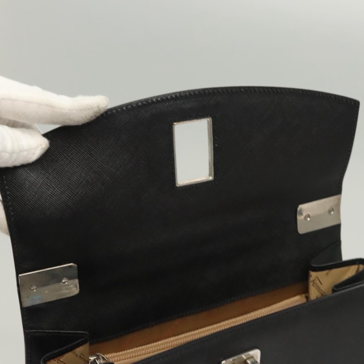 Salvatore Ferragamo Gancini Hand Bag Leather Black Silver Auth 119734