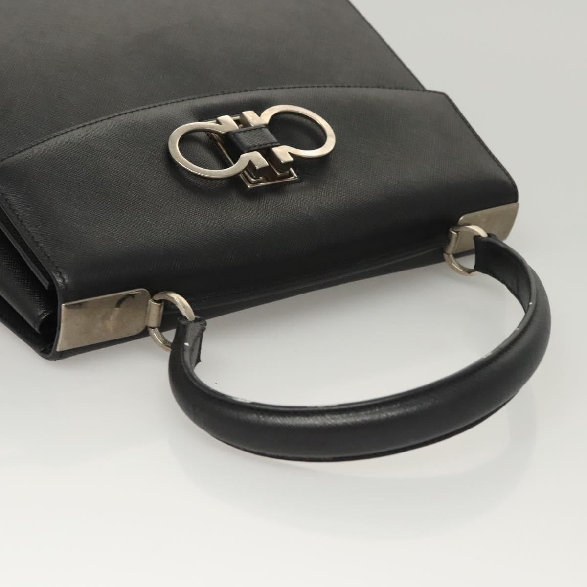 Salvatore Ferragamo Gancini Hand Bag Leather Black Silver Auth 119734