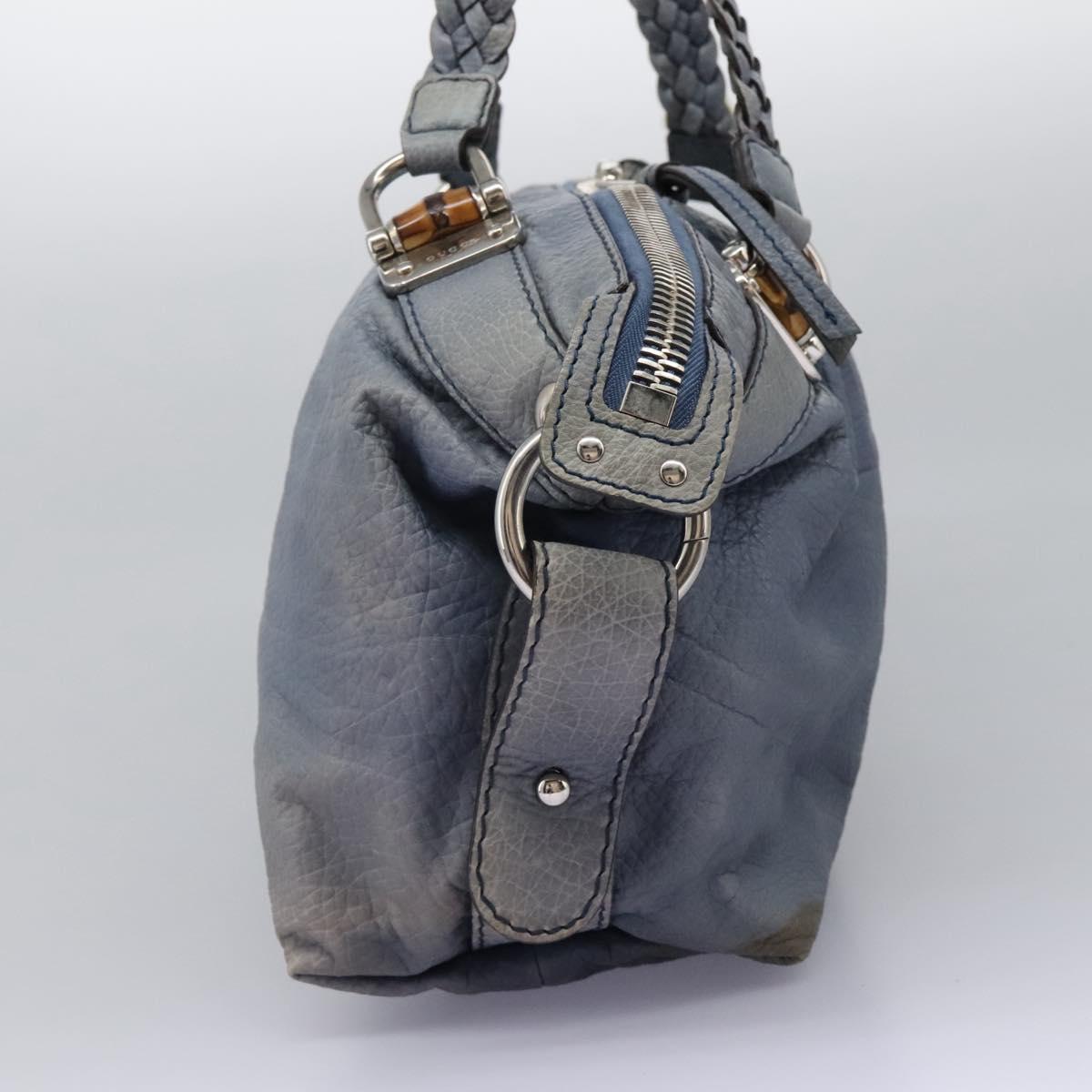 GUCCI Bamboo Tote Bag Leather Blue Silver 232959 Auth 119735