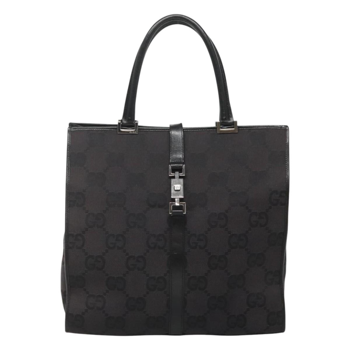 GUCCI GG Canvas Jackie Hand Bag Black Silver 002 1064 3444 Auth 119758