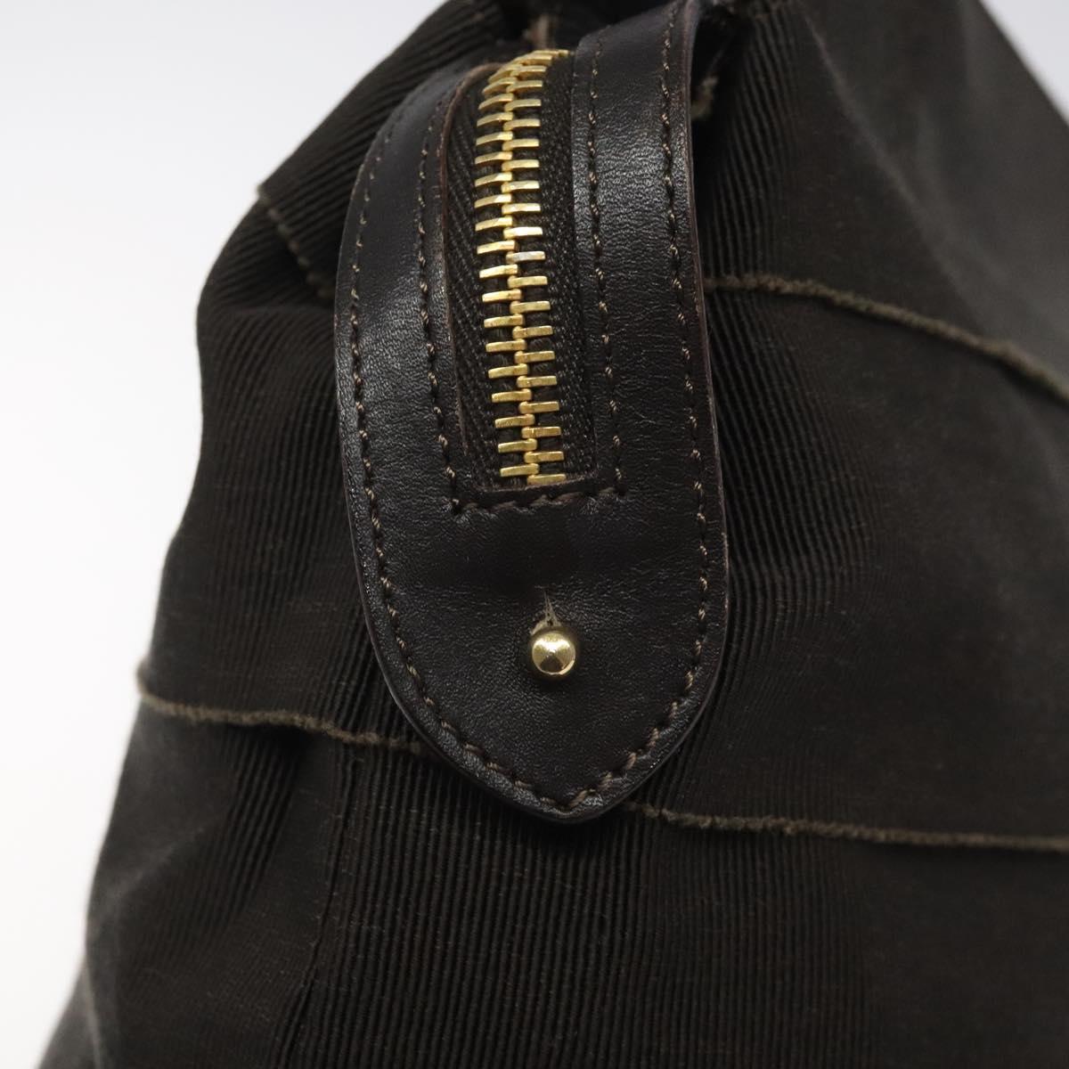 Salvatore Ferragamo Vala Hand Bag Canvas Dark Brown Gold Auth 119792