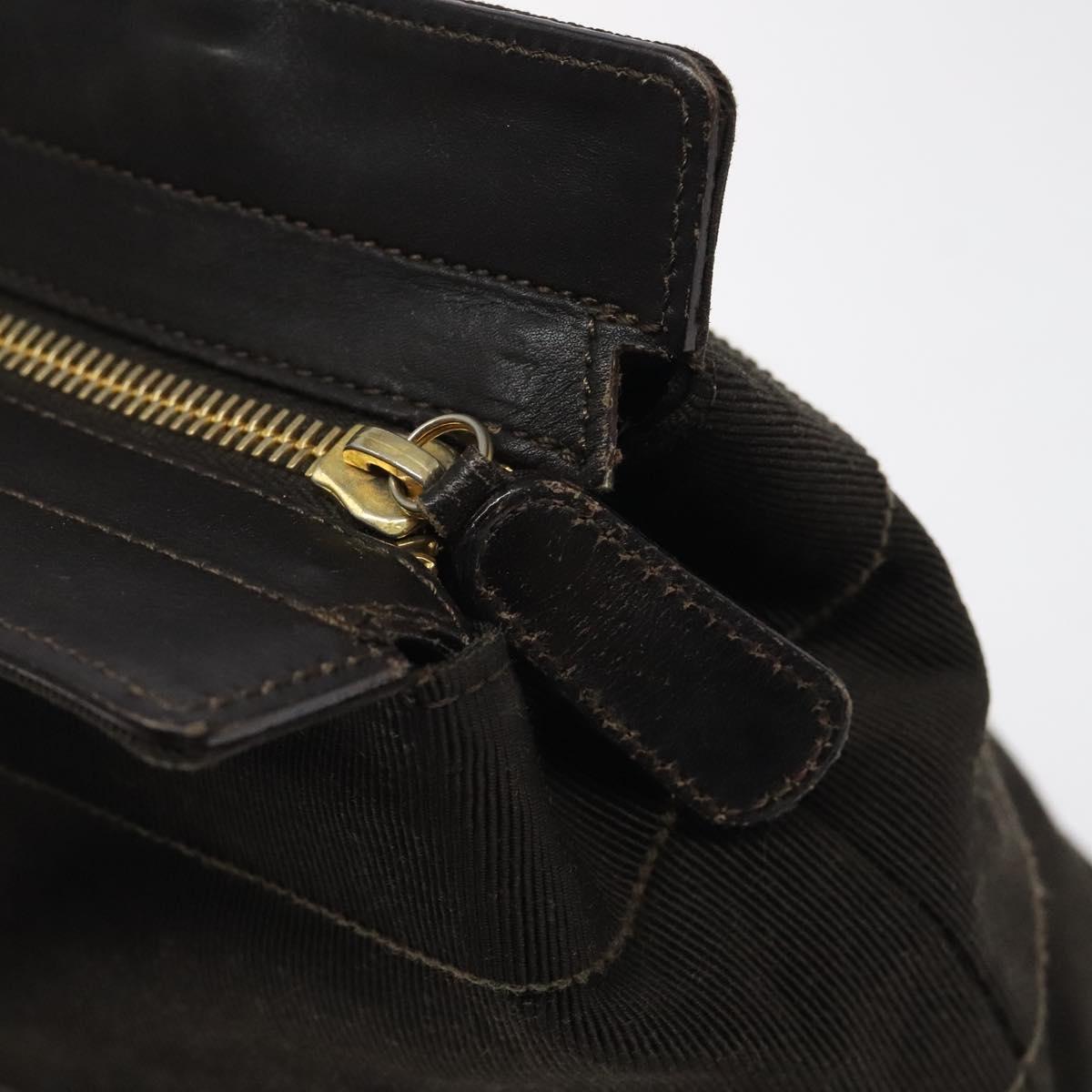 Salvatore Ferragamo Vala Hand Bag Canvas Dark Brown Gold Auth 119792