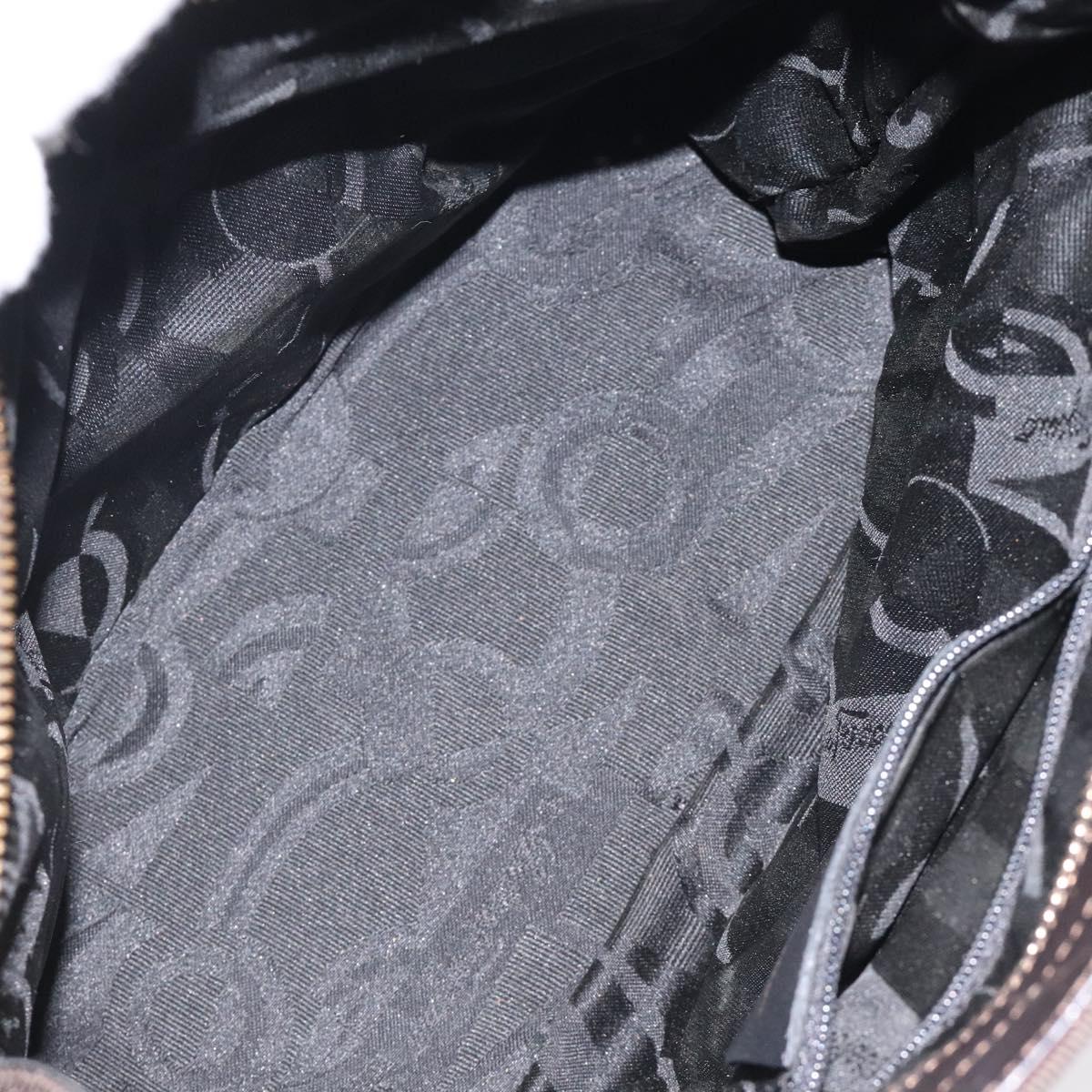 Salvatore Ferragamo Vala Hand Bag Canvas Dark Brown Gold Auth 119792